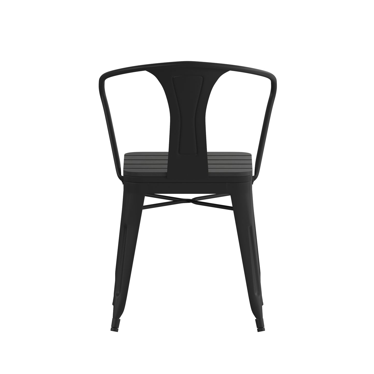 Helvey Commercial Indoor/Outdoor Black Stacking Arm Chair with Vertical Slat Back and Poly Resin Slatted Seat, Set of 2 Black