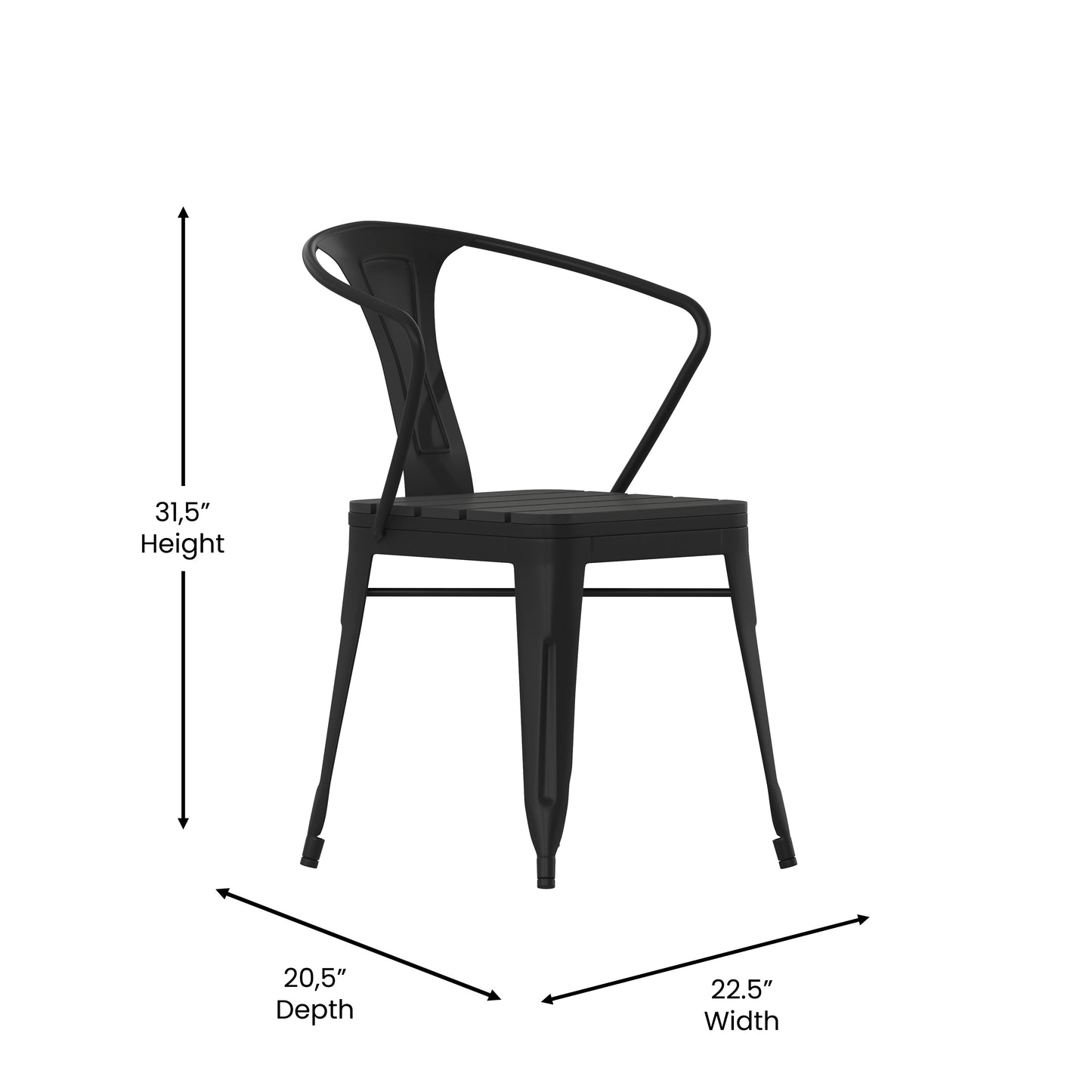 Helvey Commercial Indoor/Outdoor Black Stacking Arm Chair with Vertical Slat Back and Poly Resin Slatted Seat, Set of 2 Black