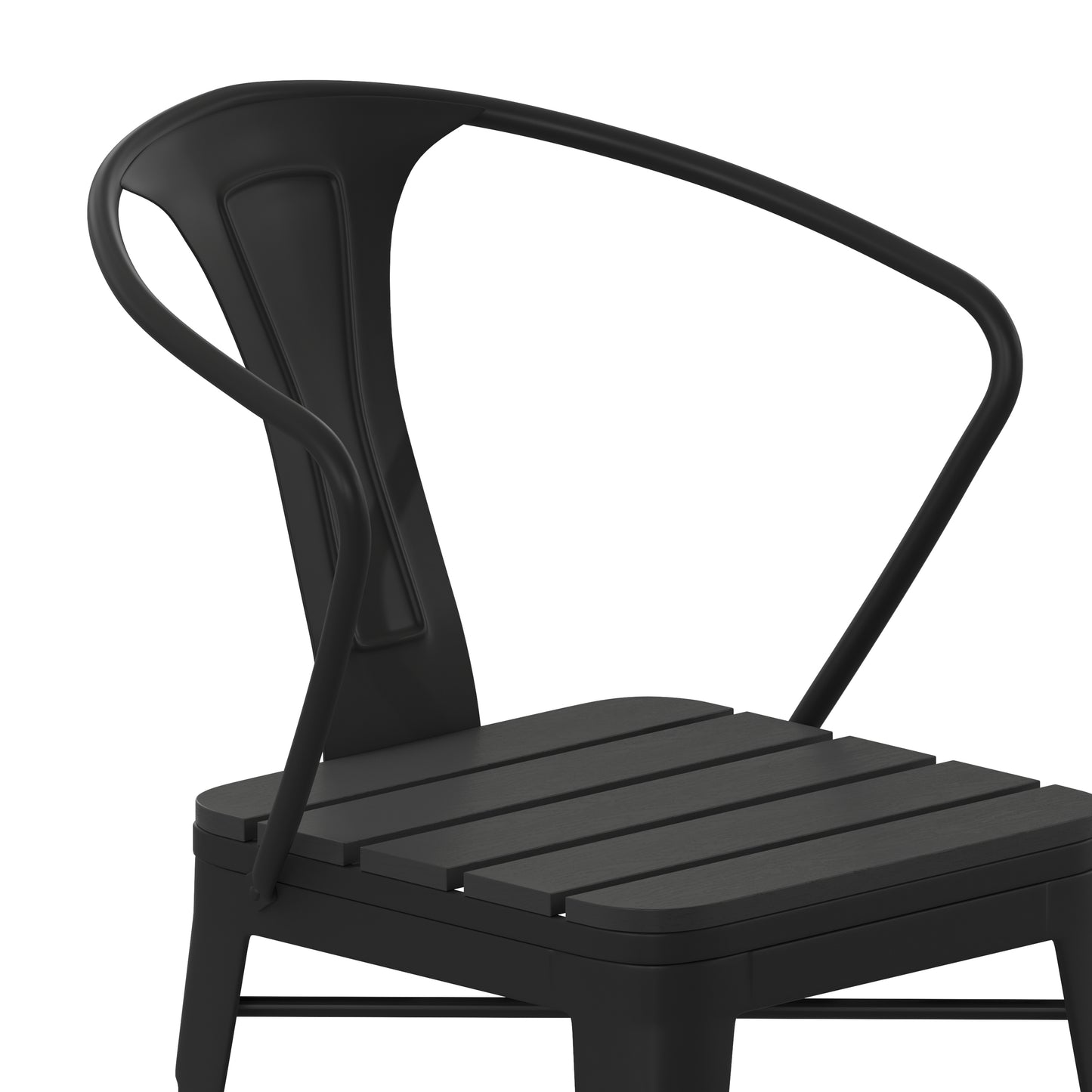 Helvey Commercial Indoor/Outdoor Black Stacking Arm Chair with Vertical Slat Back and Poly Resin Slatted Seat, Set of 2 Black