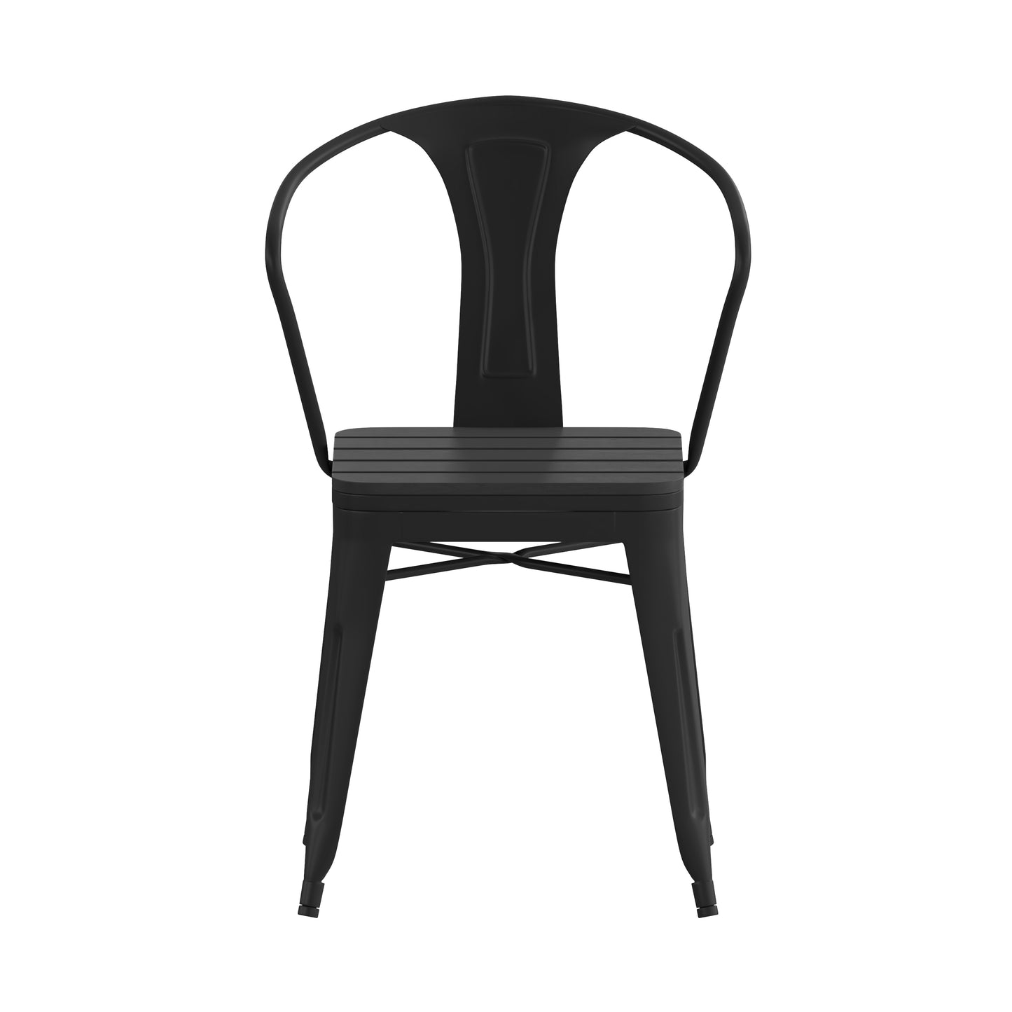 Helvey Commercial Indoor/Outdoor Black Stacking Arm Chair with Vertical Slat Back and Poly Resin Slatted Seat, Set of 2 Black