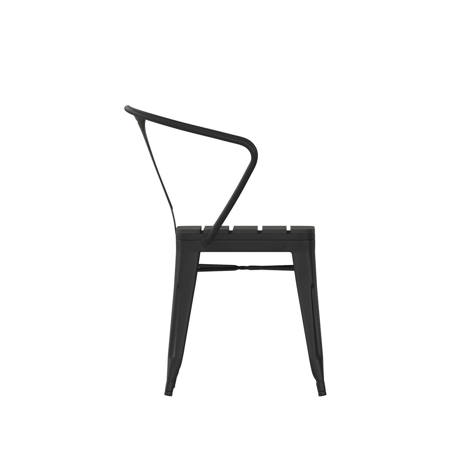 Helvey Commercial Indoor/Outdoor Black Stacking Arm Chair with Vertical Slat Back and Poly Resin Slatted Seat, Set of 2 Black