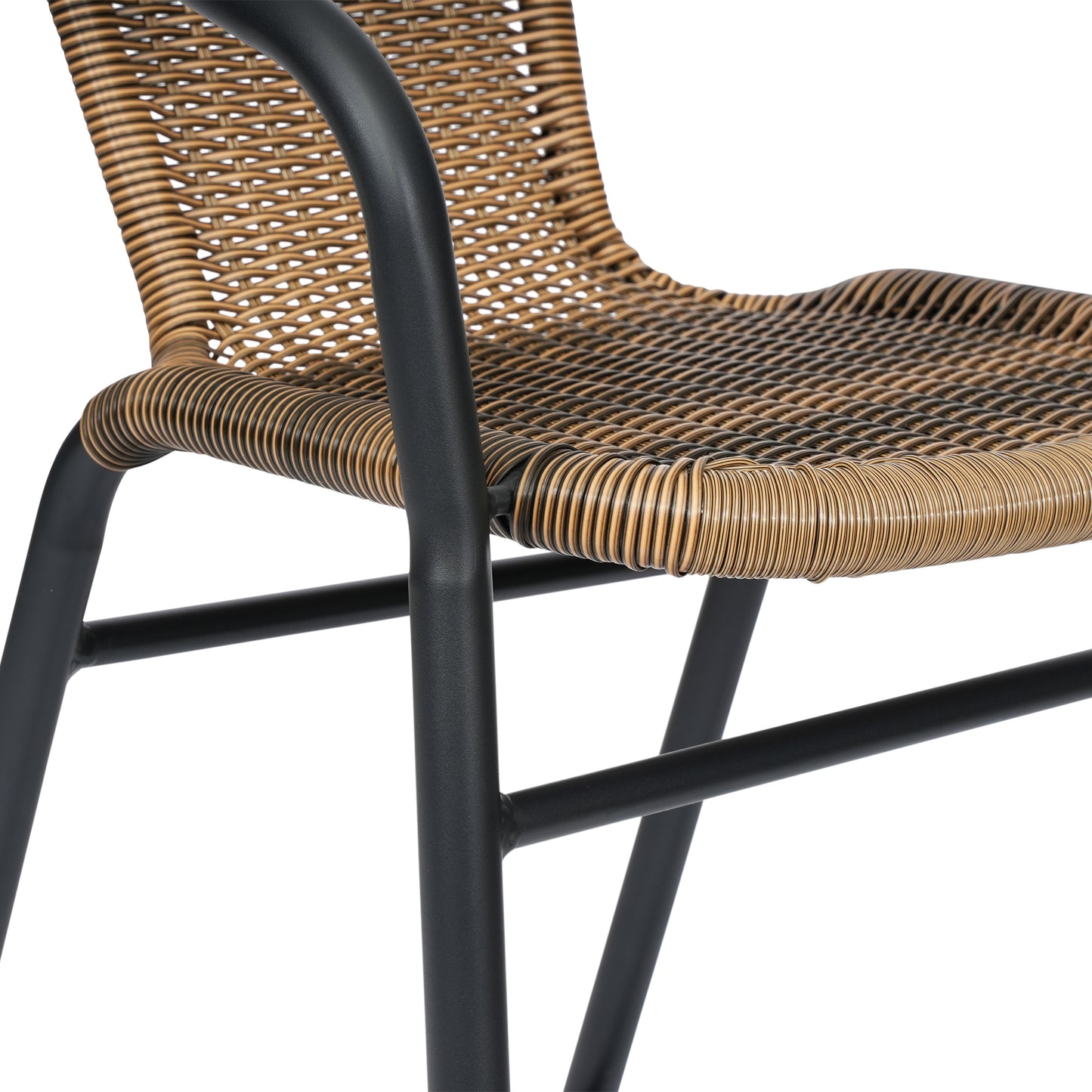 Lila Set of 2 Commercial Grade Indoor-Outdoor PE Rattan Restaurant Barstool with Black Aluminum Frame and Footrest in Medium Brown Medium Brown