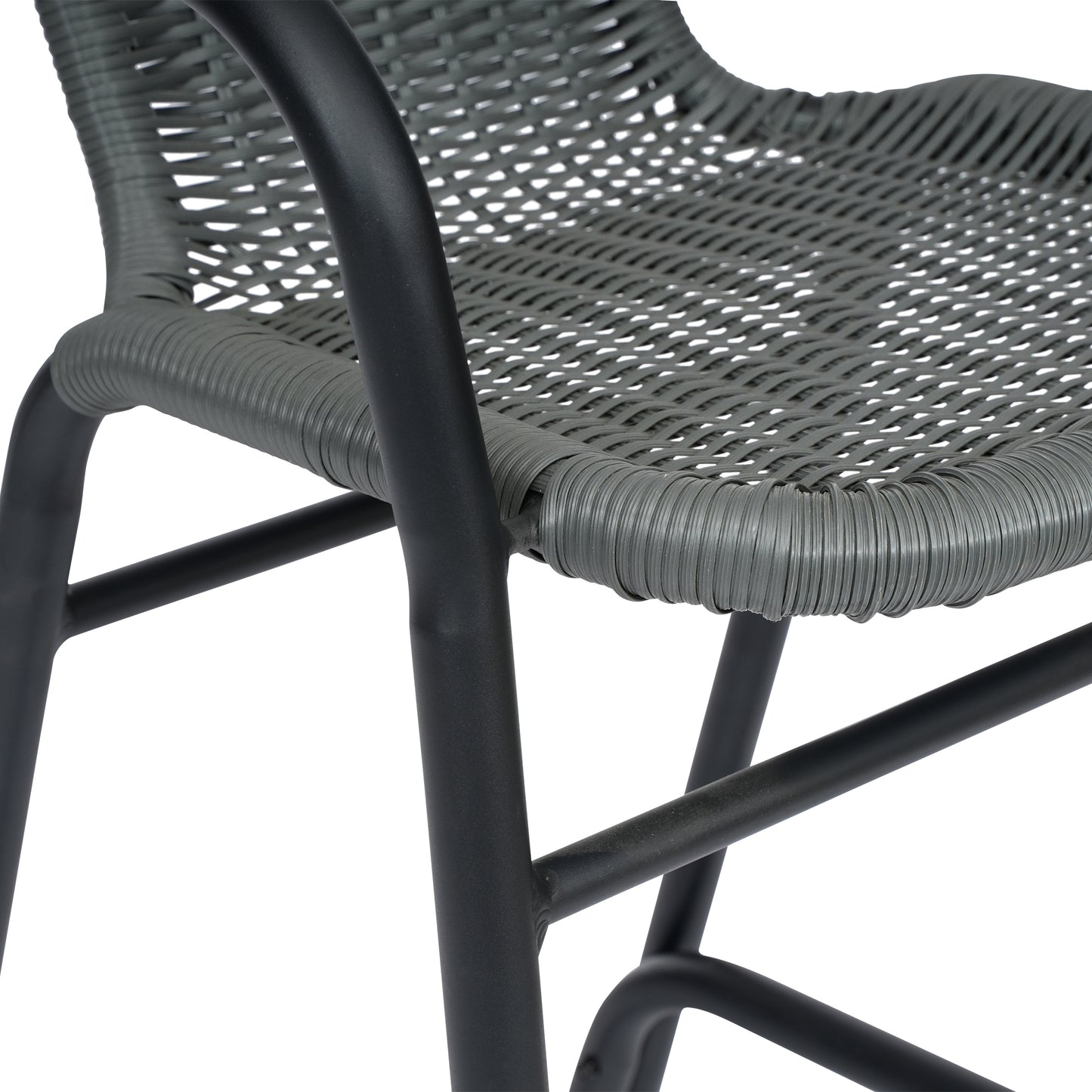 Lila Set of 2 Commercial Grade Indoor-Outdoor PE Rattan Restaurant Barstool with Black Aluminum Frame and Footrest in Gray Gray