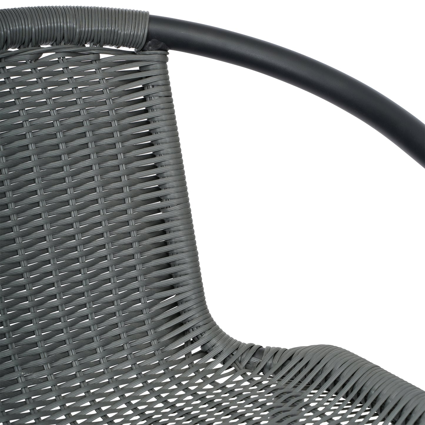 Lila Set of 2 Commercial Grade Indoor-Outdoor PE Rattan Restaurant Barstool with Black Aluminum Frame and Footrest in Gray Gray