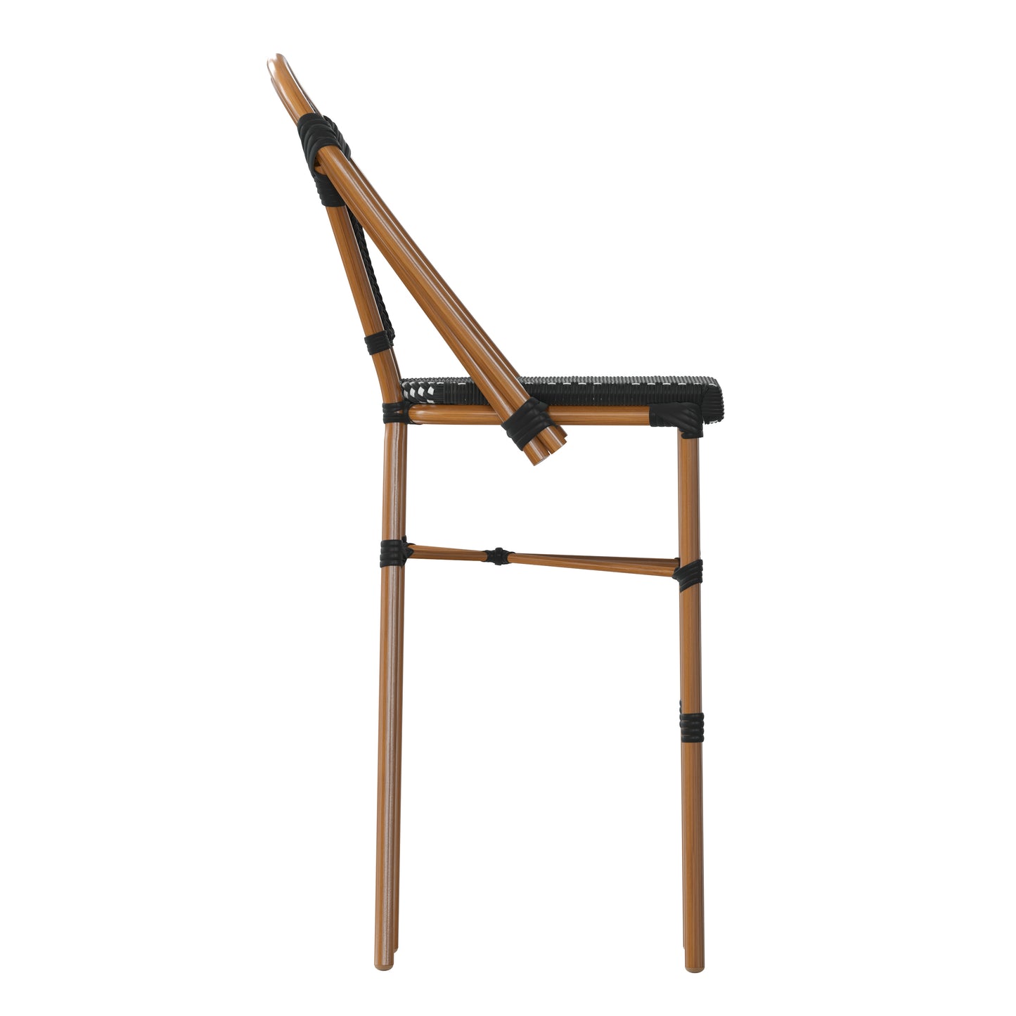 Bordeaux Set of 2 Stackable Indoor/Outdoor Bistro 30" High Barstools, Commercial Grade, Black/White and Bamboo Finish Black & White/Natural Frame