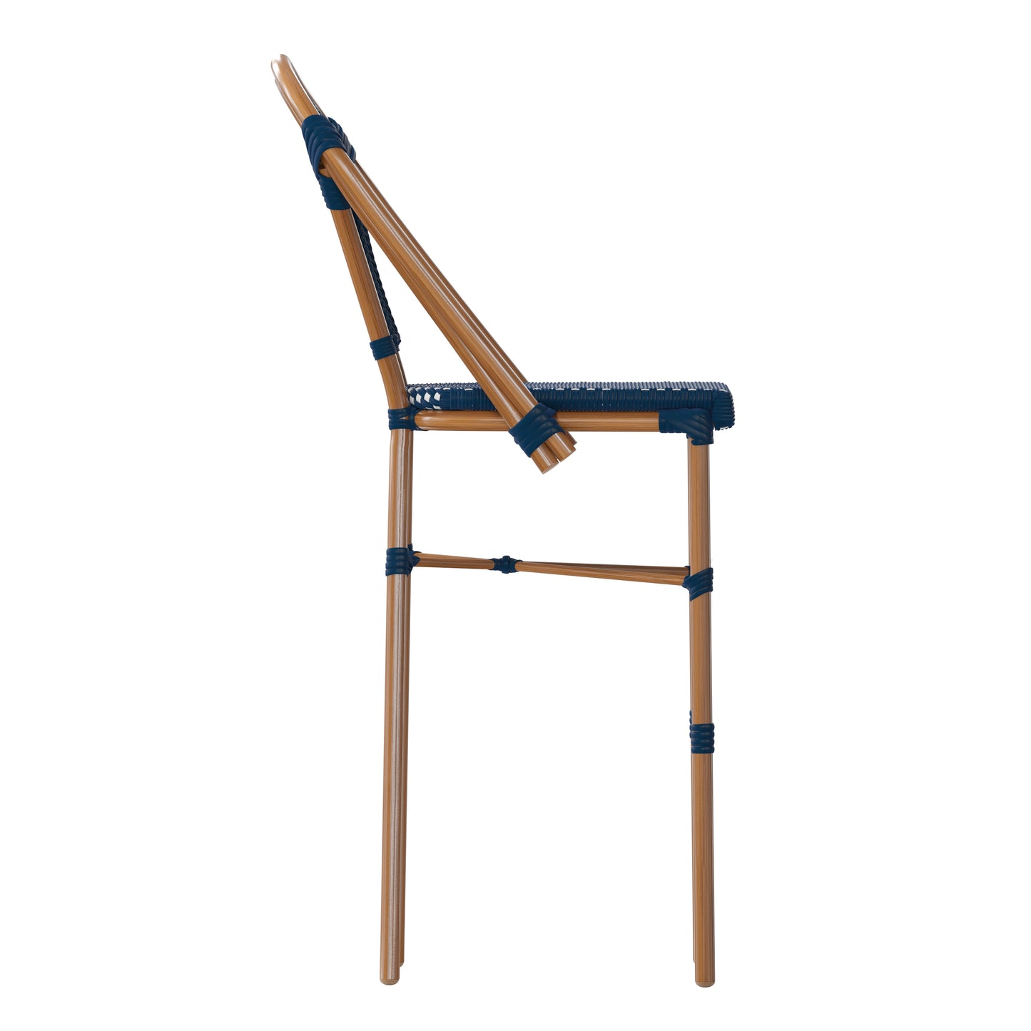 Bordeaux Set of 2 Stackable Indoor/Outdoor Bistro 30" High Barstools, Commercial Grade, Navy/White and Bamboo Finish Navy & White/Natural Frame 2-SDA-AD642001-BS-NVYWH-NAT-GG