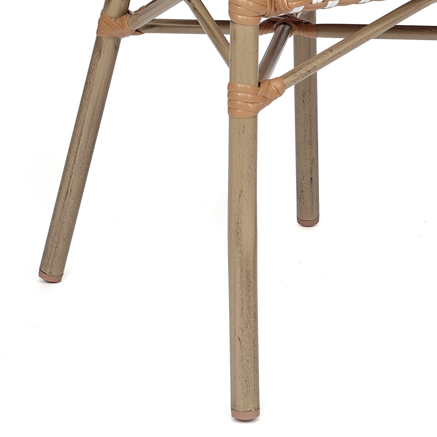 2 Pack Lourdes Indoor/Outdoor Commercial Thonet Bistro Stack Chair with Arms, Natural/White PE Rattan and Bamboo Aluminum Frame in Lt Natural Natural & White/Light Natural Frame 2-SDA-AD642002A-NATWH-LTNAT-GG
