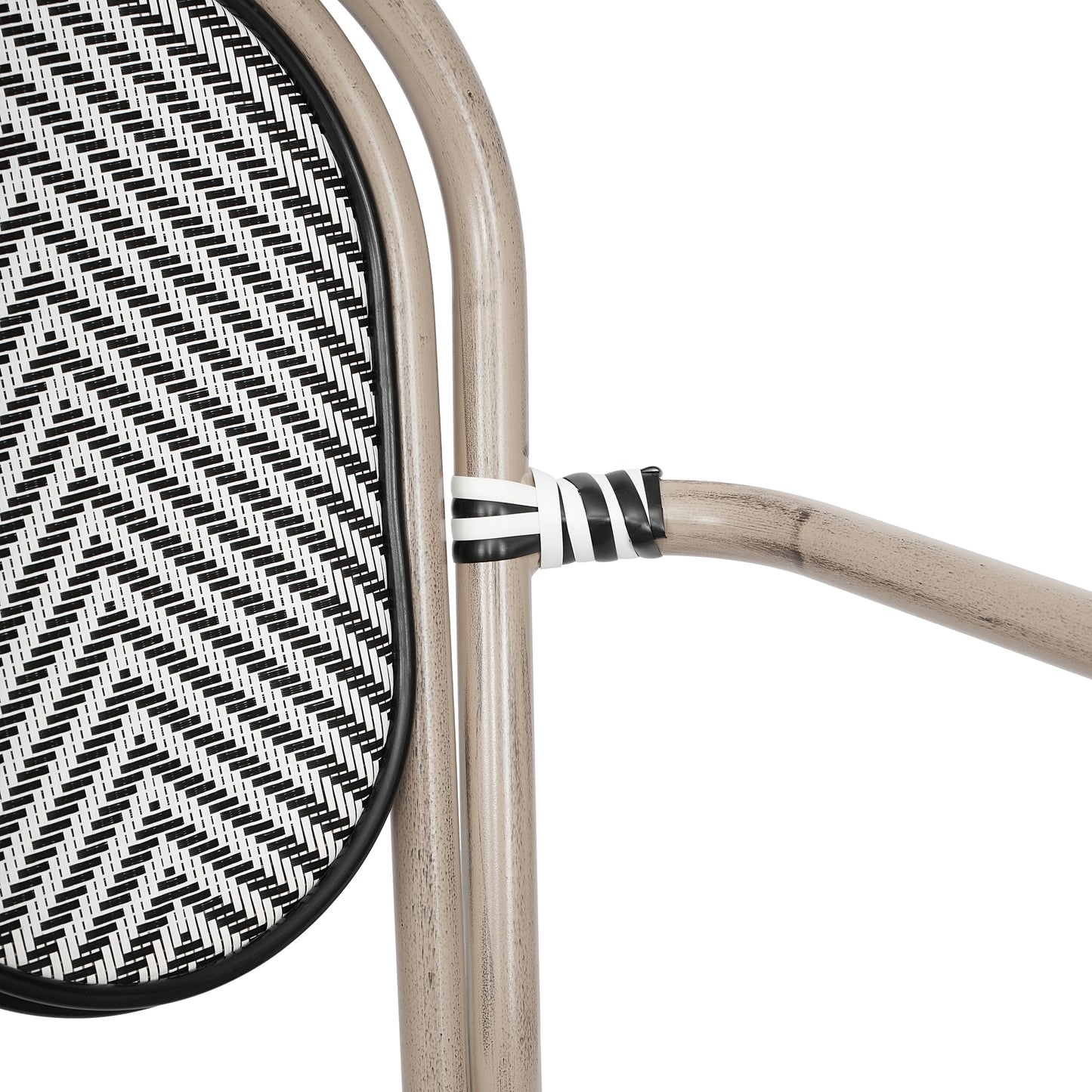 2 Pack Marseille Indoor/Outdoor Commercial Thonet Bistro Stack Chair with Arms, Black/White Textilene and Bamboo Aluminum Frame in LT Natural Black & White/Light Natural Frame 2-SDA-AD642002A-TXT-BLKWH-LTNAT-GG