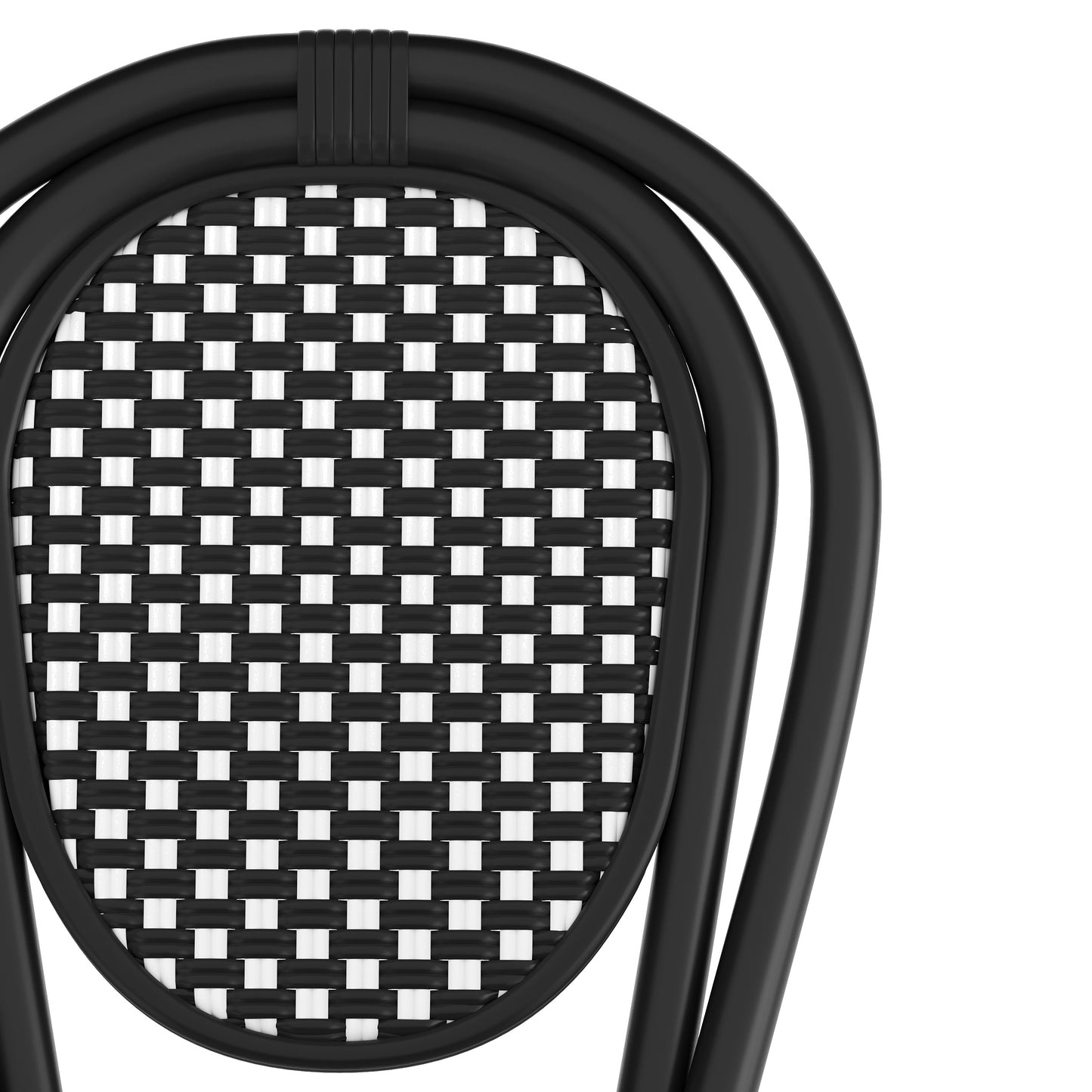 2 Pack Lourdes Indoor/Outdoor Commercial Thonet Bistro Stacking Chair, Black and White PE Rattan and Black Aluminum Frame Black & White/Black Frame