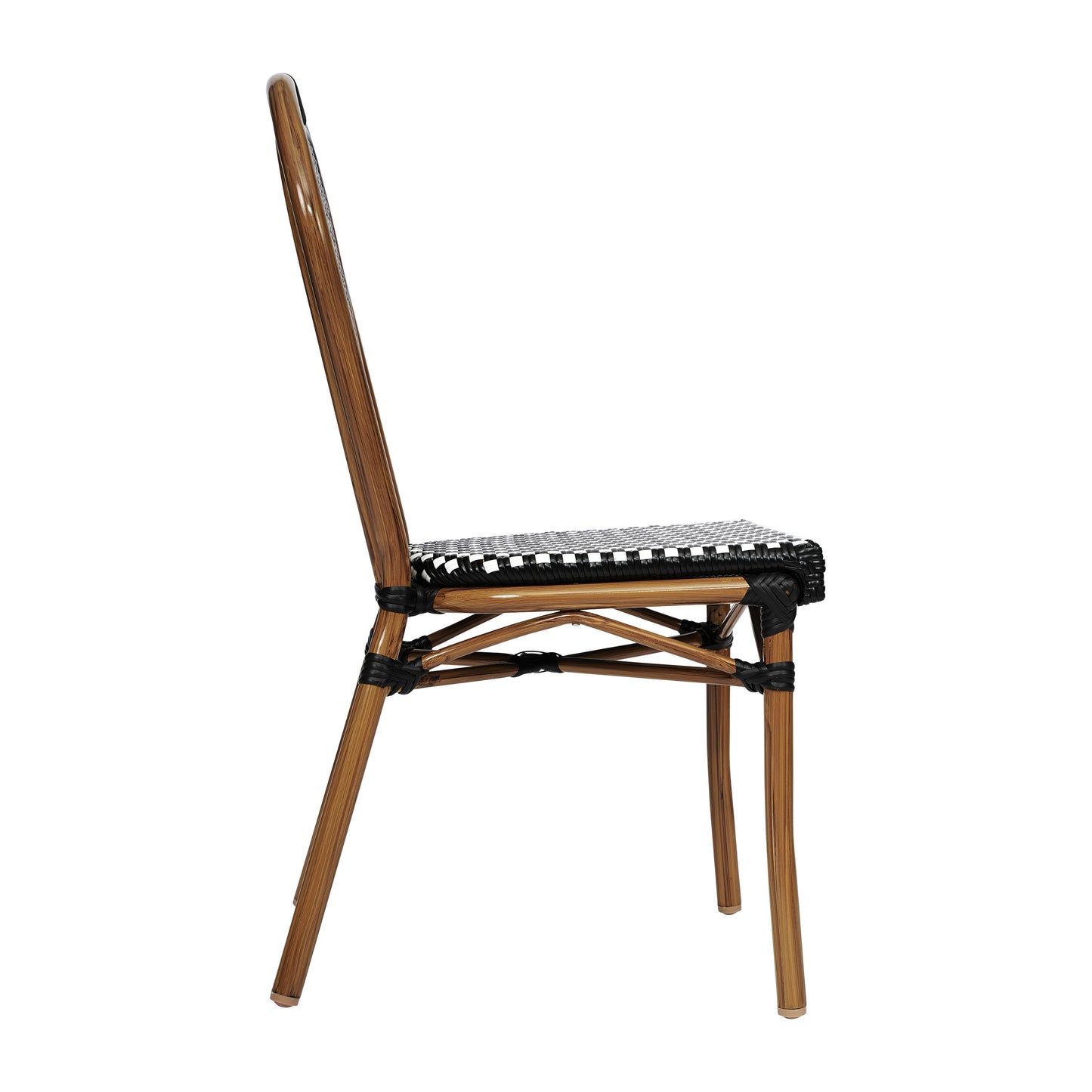2 Pack Lourdes Indoor/Outdoor Commercial Thonet Bistro Stack Chair Natural/White PE Rattan and Bamboo Aluminum Frame in Natural Black & White/Natural Frame