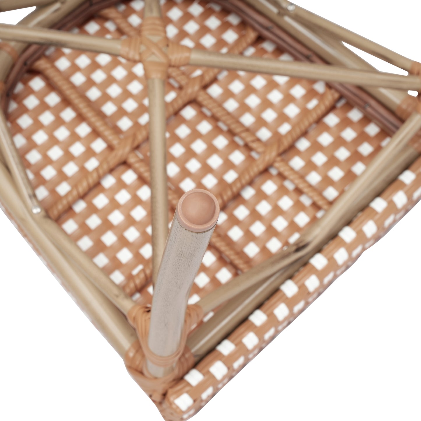 2 Pack Lourdes Indoor/Outdoor Commercial Thonet Bistro Stacking Chair, Natural/White PE Rattan and Bamboo Print Aluminum Frame in Light Natural Natural & White/Light Natural Frame 2-SDA-AD642002S-NATWH-LTNAT-GG