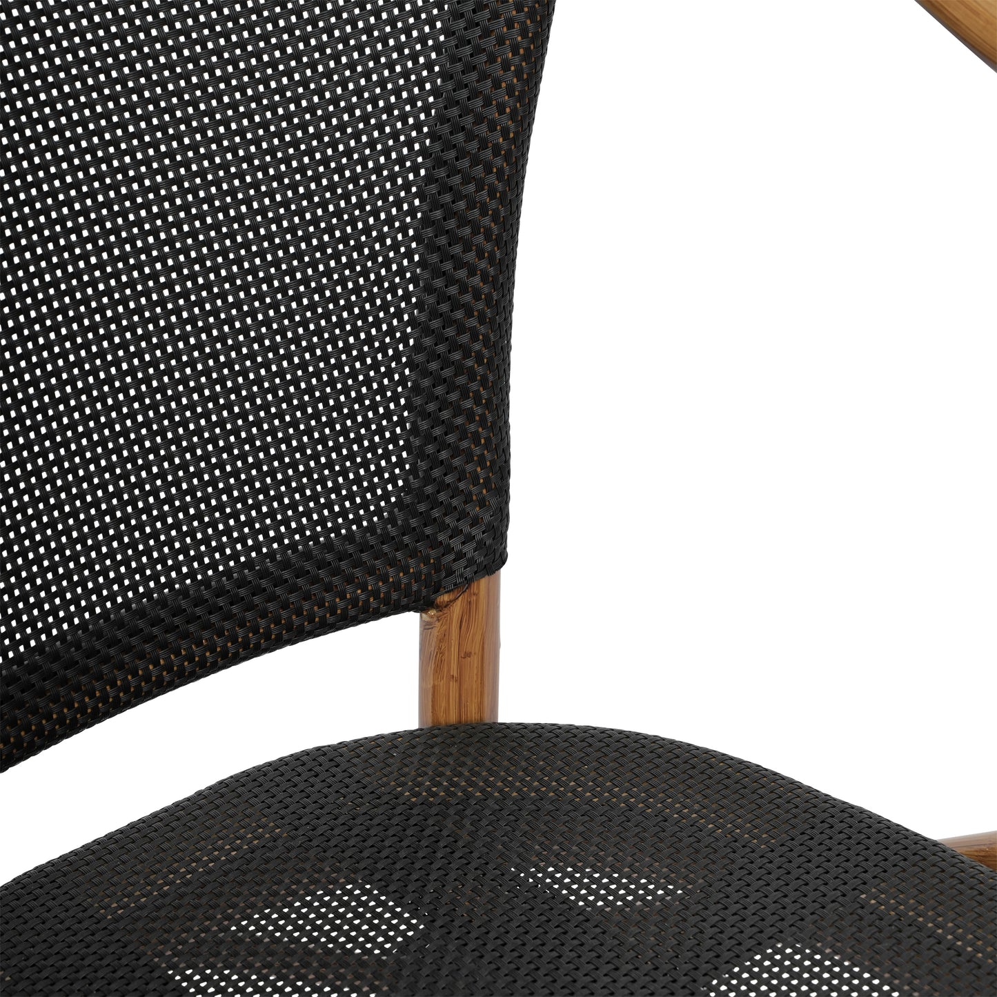 2 Pack Marseille Indoor/Outdoor Commercial Bistro Stacking Chair with Arms, Black Textilene and Bamboo Print Aluminum Frame in Natural Black/Natural Frame 2-SDA-ADS642108-BK-NAT-GG