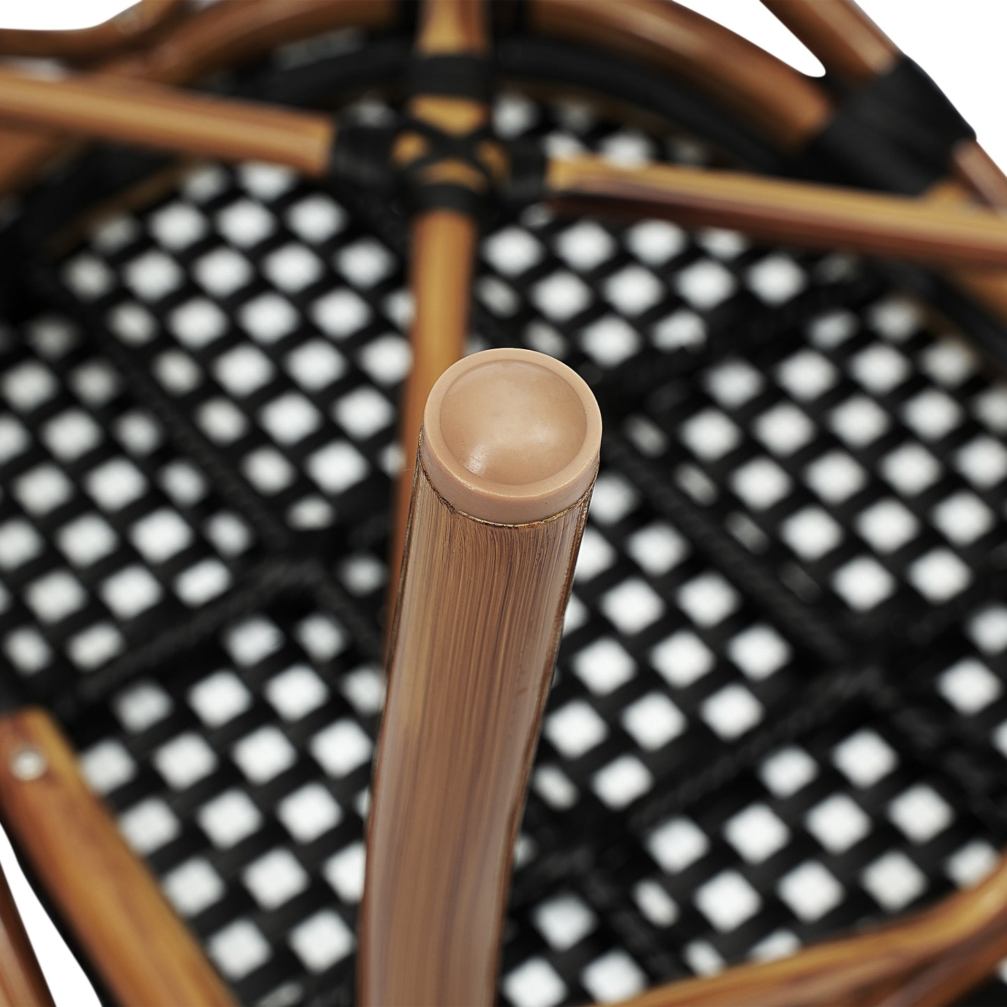 2 Pack Bordeaux Indoor/Outdoor Commercial Bistro Stacking Chair with Arms, Black and White PE Rattan and Bamboo Print Aluminum Frame in Natural Black & White/Natural Frame 2-SDA-ADS642142-BKWH-NAT-GG