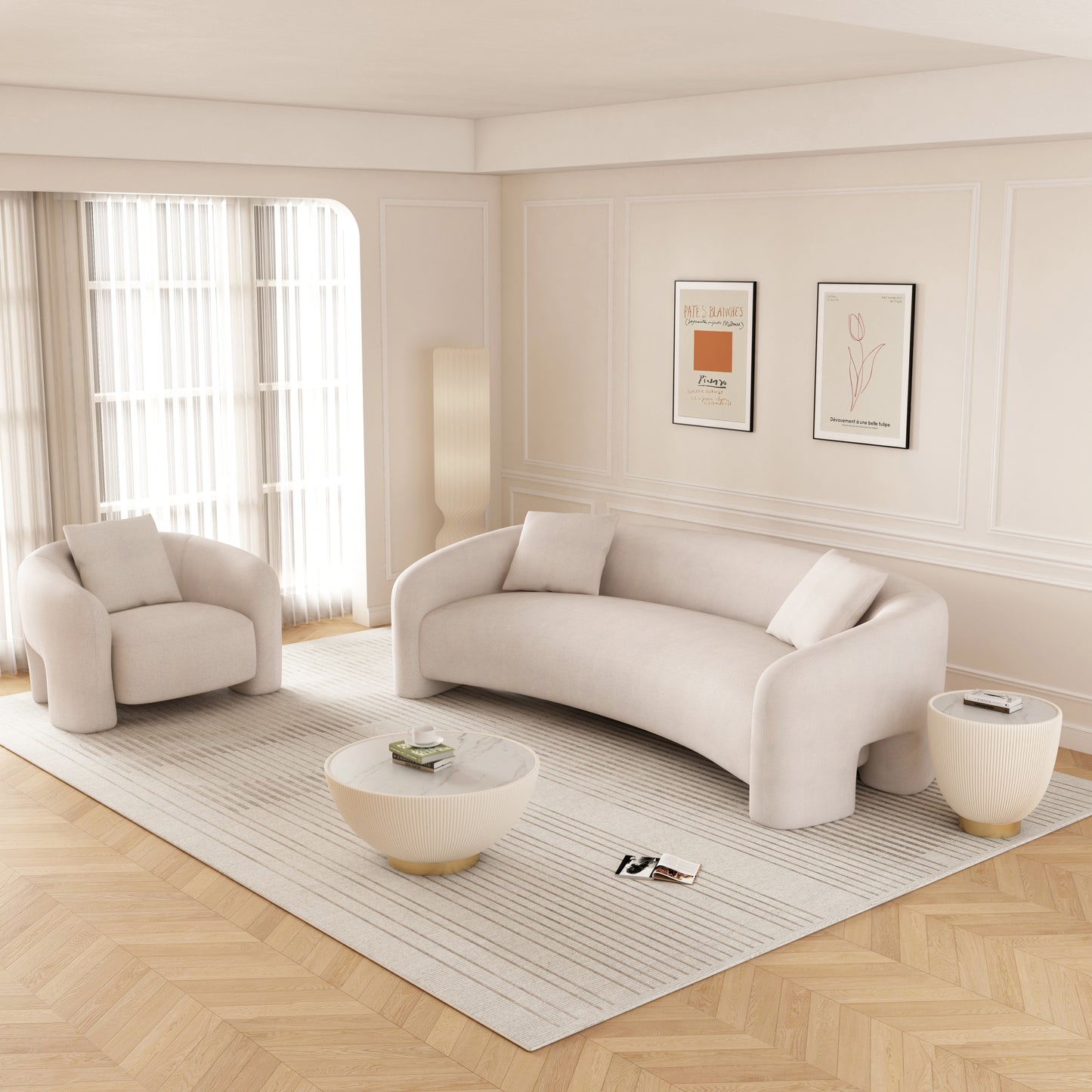 Sylvia Modern Glam 2-Piece Sofa Set in Ivory 2-SFAC1770-AN