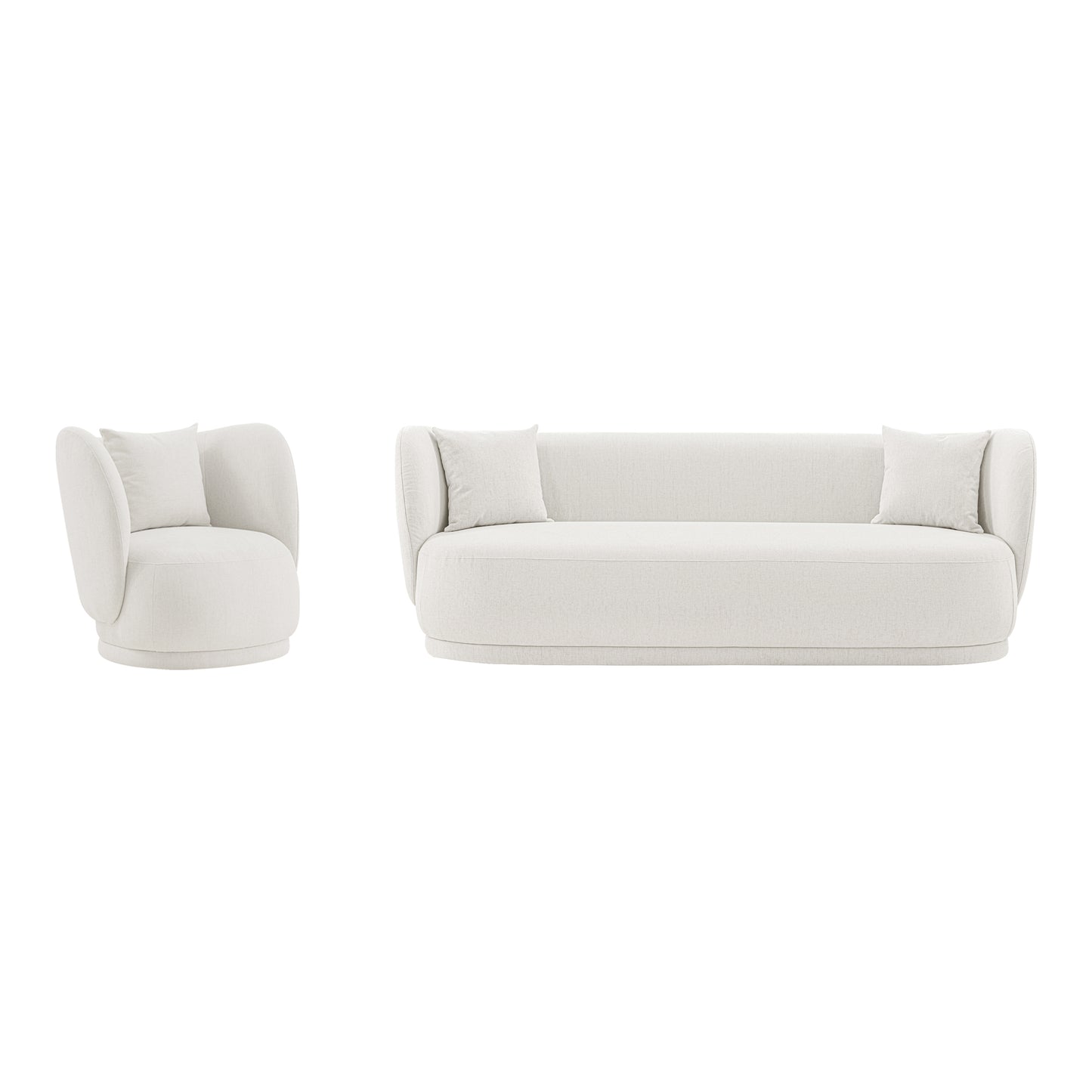Manhattan Comfort Contemporary Siri Sofa and Accent Chair Set with Pillows in Cream 2-SFAC5710-CR