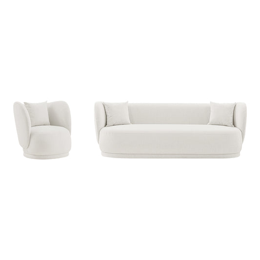 Manhattan Comfort Contemporary Siri Sofa and Accent Chair Set with Pillows in Cream 2-SFAC5710-CR