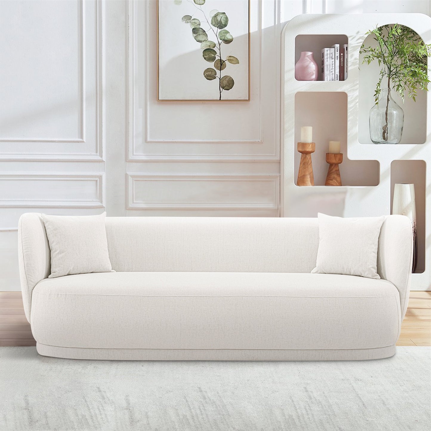 Manhattan Comfort Contemporary Siri Sofa and Accent Chair Set with Pillows in Cream 2-SFAC5710-CR