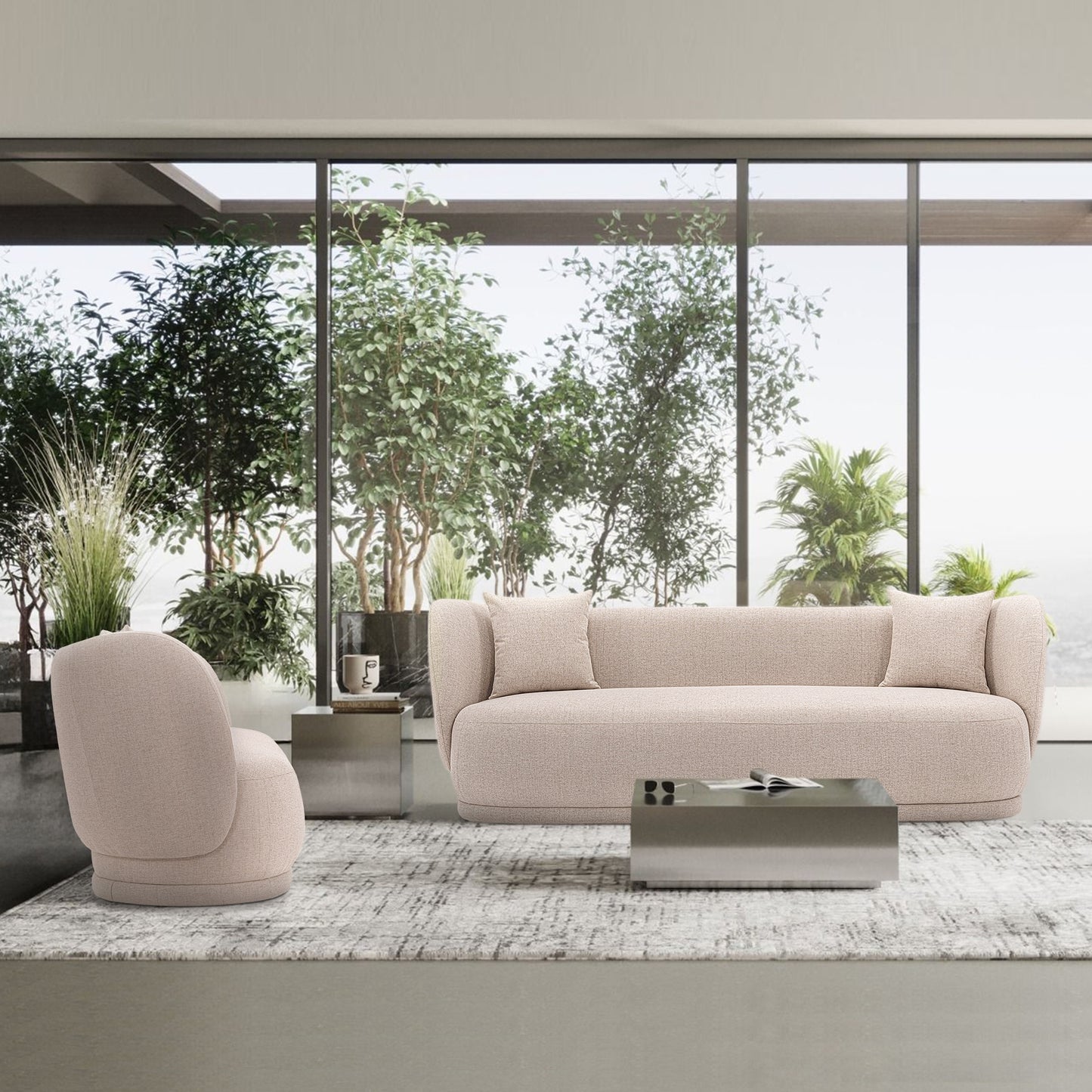 Manhattan Comfort Contemporary Siri Sofa and Accent Chair Set with Pillows in Wheat 2-SFAC5710-WT
