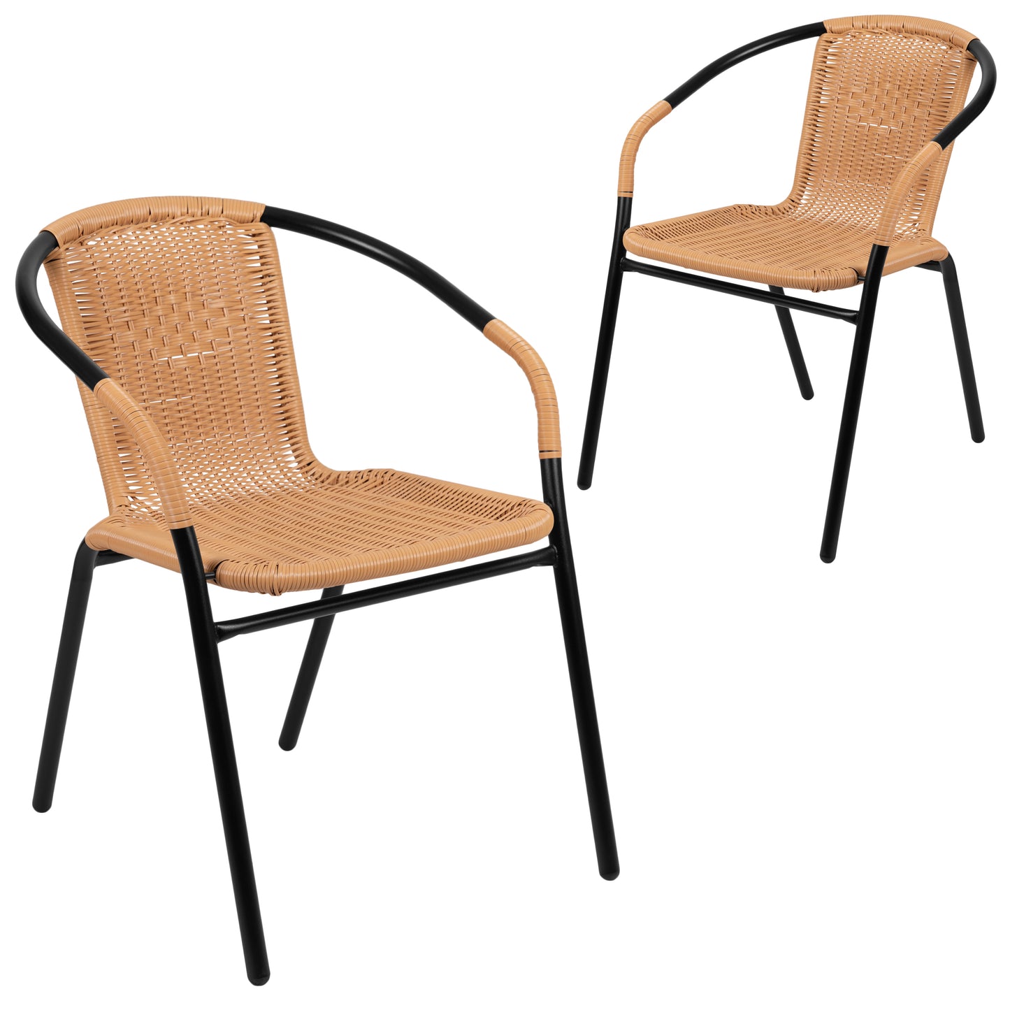 Lila Set of 2 Commercial Grade Beige Rattan Indoor-Outdoor Restaurant Stack Chairs Beige 2-TLH-037-BGE-GG