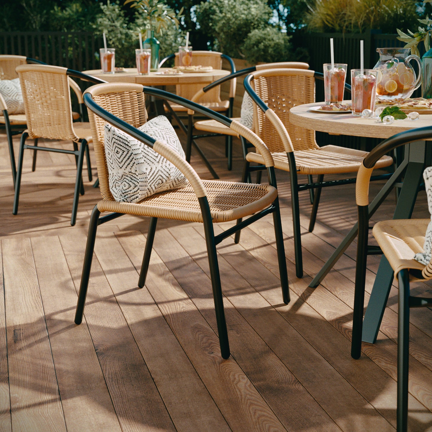 Lila Set of 2 Commercial Grade Beige Rattan Indoor-Outdoor Restaurant Stack Chairs Beige 2-TLH-037-BGE-GG