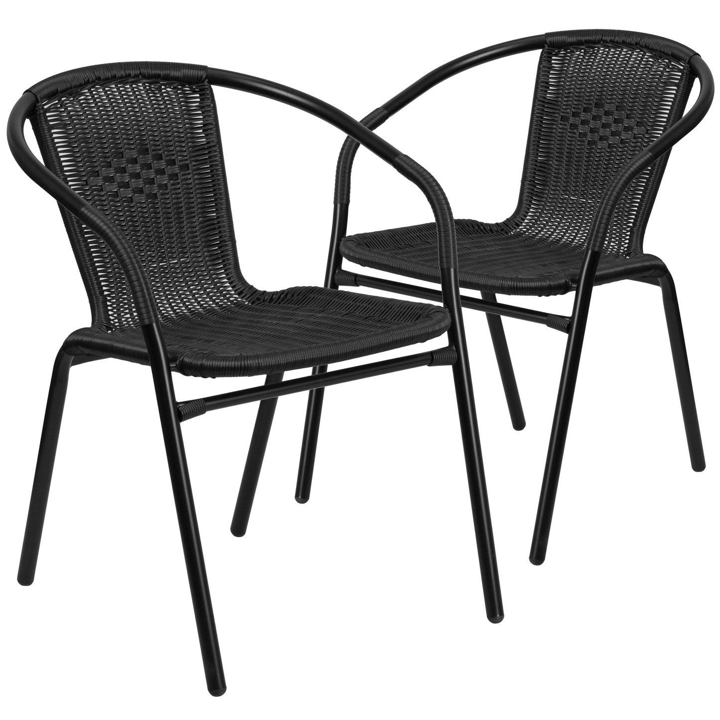 Lila Set of 2 Commercial Grade Black Rattan Indoor-Outdoor Restaurant Stack Chairs Black