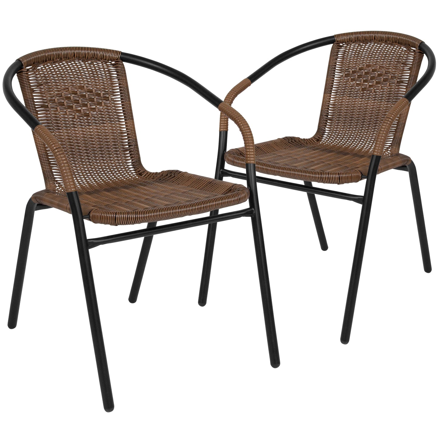 Lila Set of 2 Commercial Grade Medium Brown Rattan Indoor-Outdoor Restaurant Stack Chairs Medium Brown