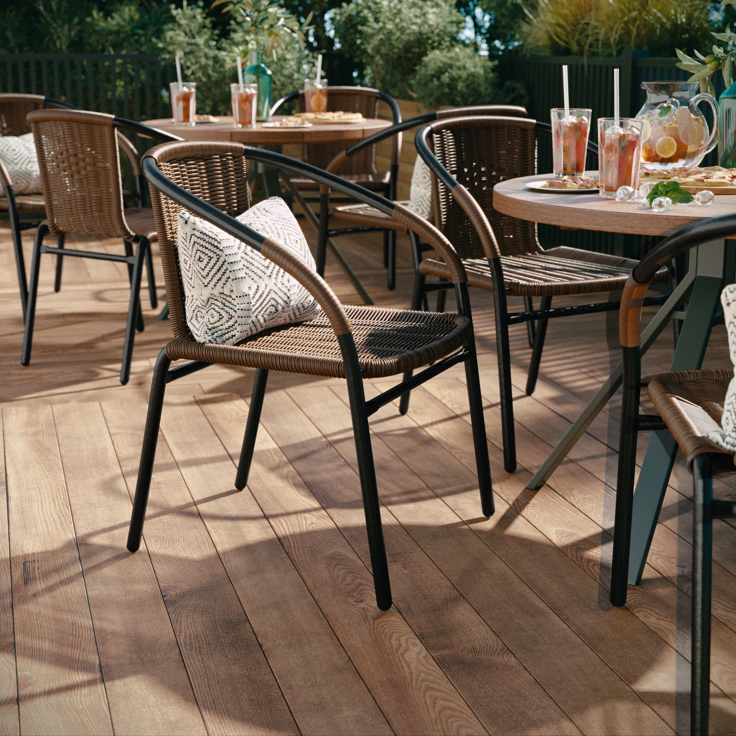 Lila Set of 2 Commercial Grade Medium Brown Rattan Indoor-Outdoor Restaurant Stack Chairs Medium Brown