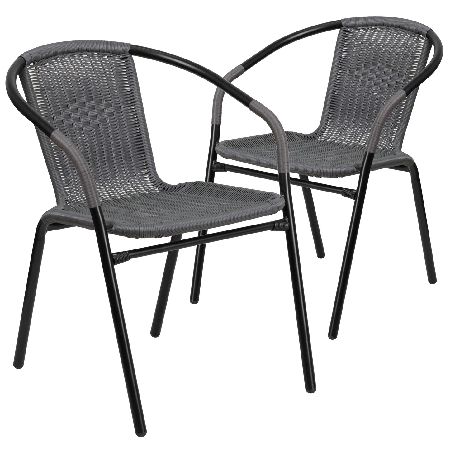 Lila Set of 2 Commercial Grade Gray Rattan Indoor-Outdoor Restaurant Stack Chairs Gray 2-TLH-037-GY-GG