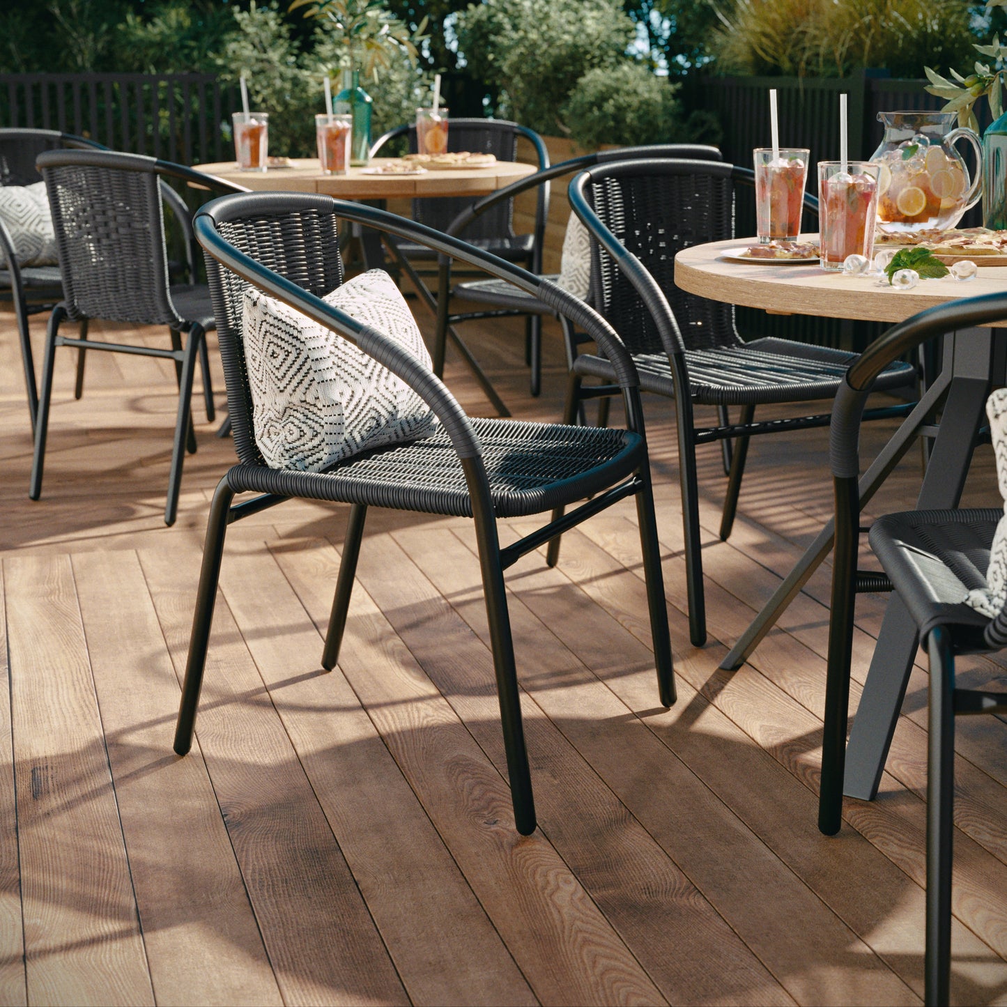 Lila Set of 2 Commercial Grade Gray Rattan Indoor-Outdoor Restaurant Stack Chairs Gray 2-TLH-037-GY-GG