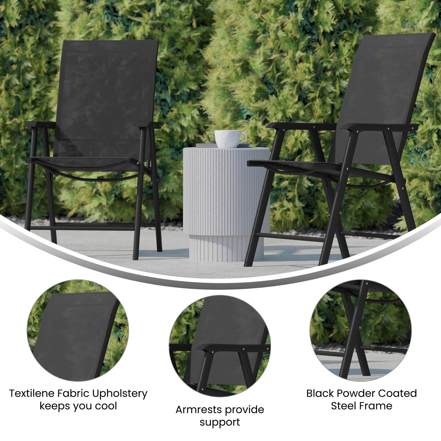 Paladin Black Outdoor Folding Patio Sling Chair Black