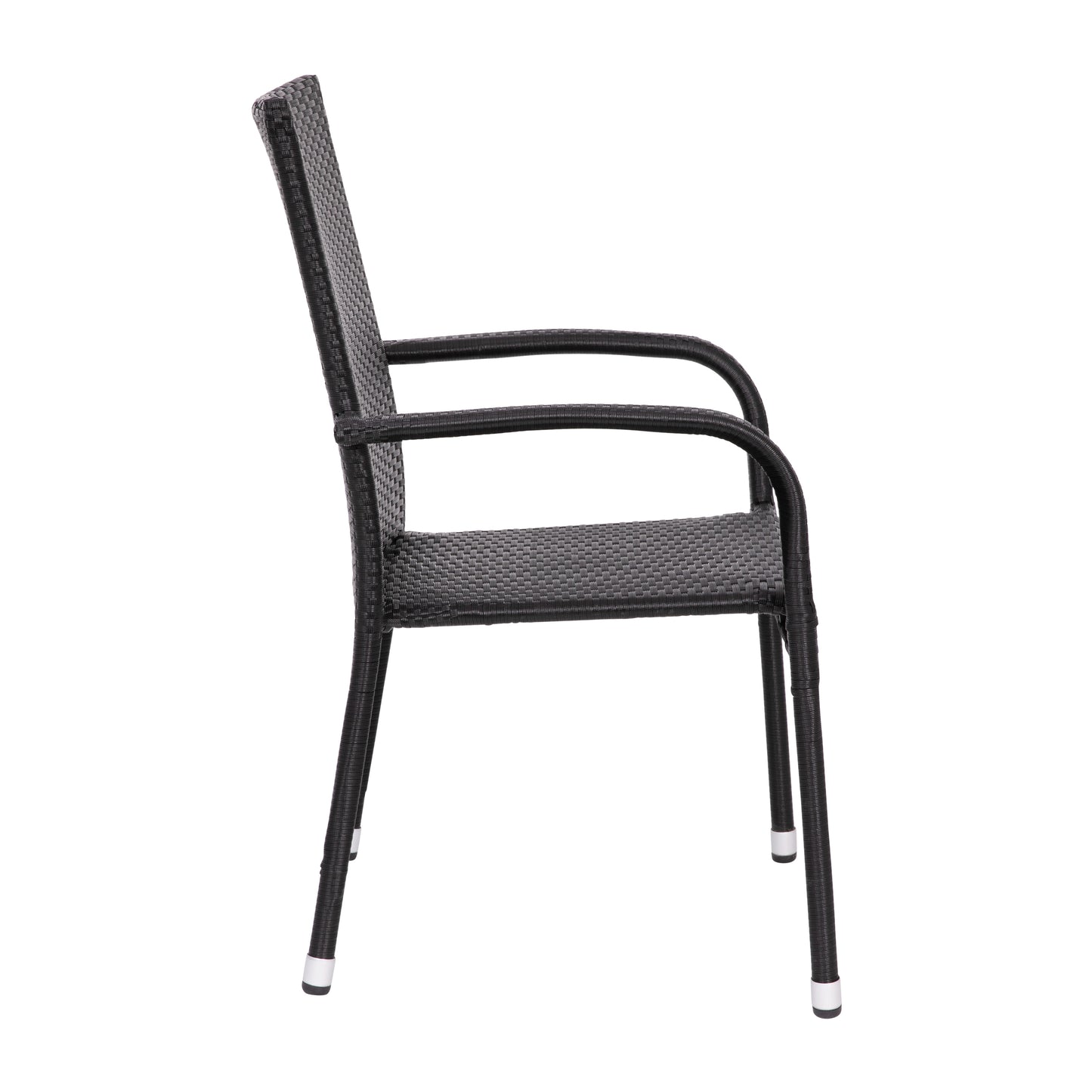 Maxim Set of 2 Stackable Indoor/Outdoor Wicker Dining Chairs with Arms - Fade & Weather-Resistant Steel Frames - Black Black 2-TW-3WBE073-BK-GG