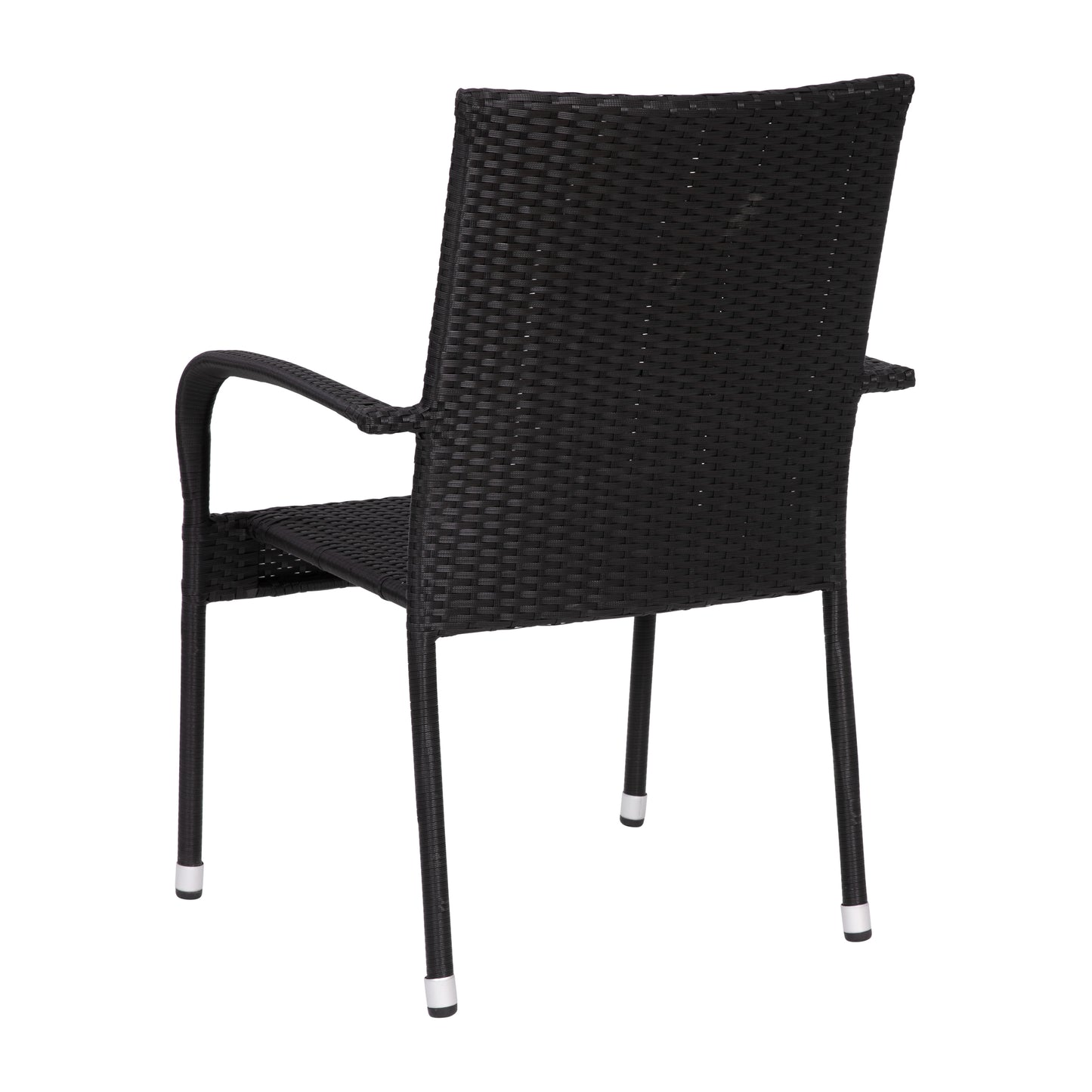 Maxim Set of 2 Stackable Indoor/Outdoor Wicker Dining Chairs with Arms - Fade & Weather-Resistant Steel Frames - Black Black 2-TW-3WBE073-BK-GG