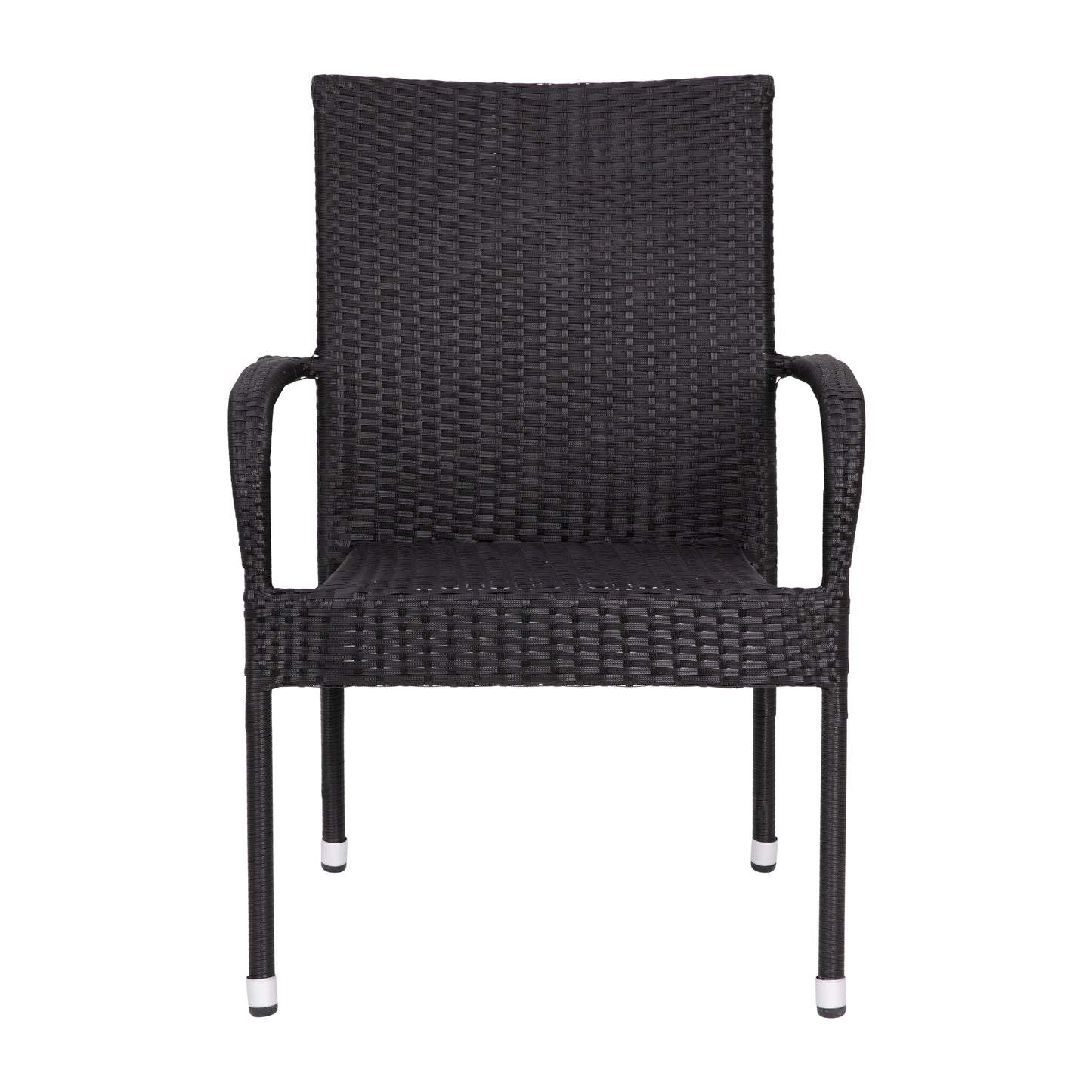 Maxim Set of 2 Stackable Indoor/Outdoor Wicker Dining Chairs with Arms - Fade & Weather-Resistant Steel Frames - Black Black 2-TW-3WBE073-BK-GG