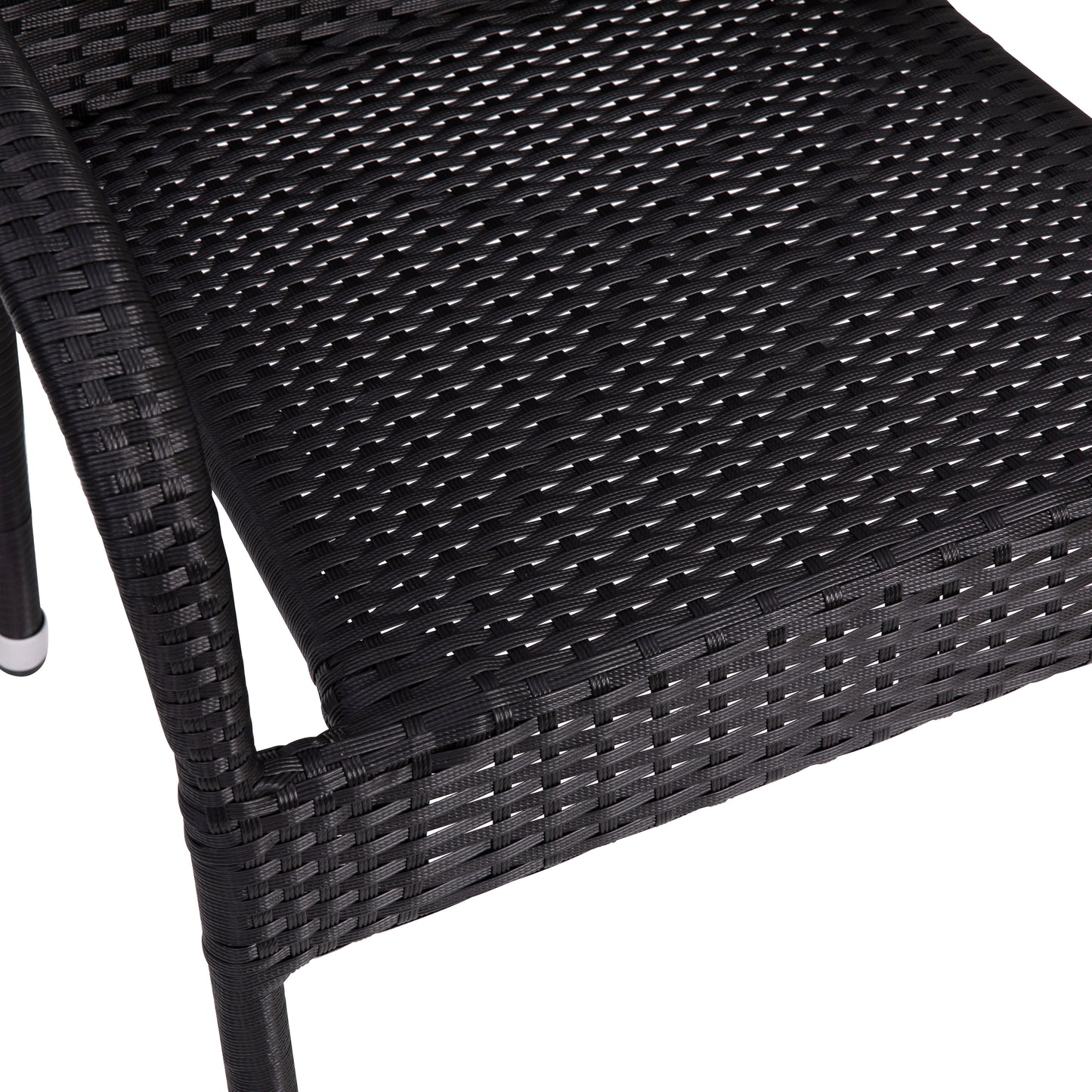 Maxim Set of 2 Stackable Indoor/Outdoor Wicker Dining Chairs with Arms - Fade & Weather-Resistant Steel Frames - Black Black 2-TW-3WBE073-BK-GG