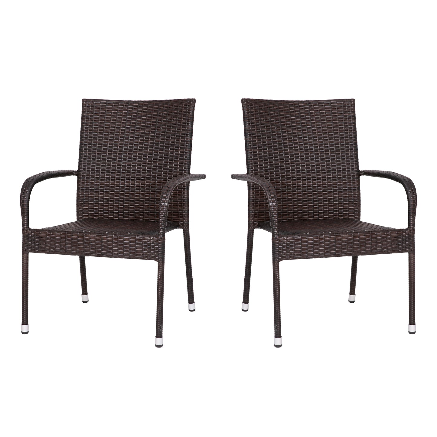 Maxim Set of 2 Stackable Indoor/Outdoor Wicker Dining Chairs with Arms - Fade & Weather-Resistant Steel Frames - Espresso Espresso
