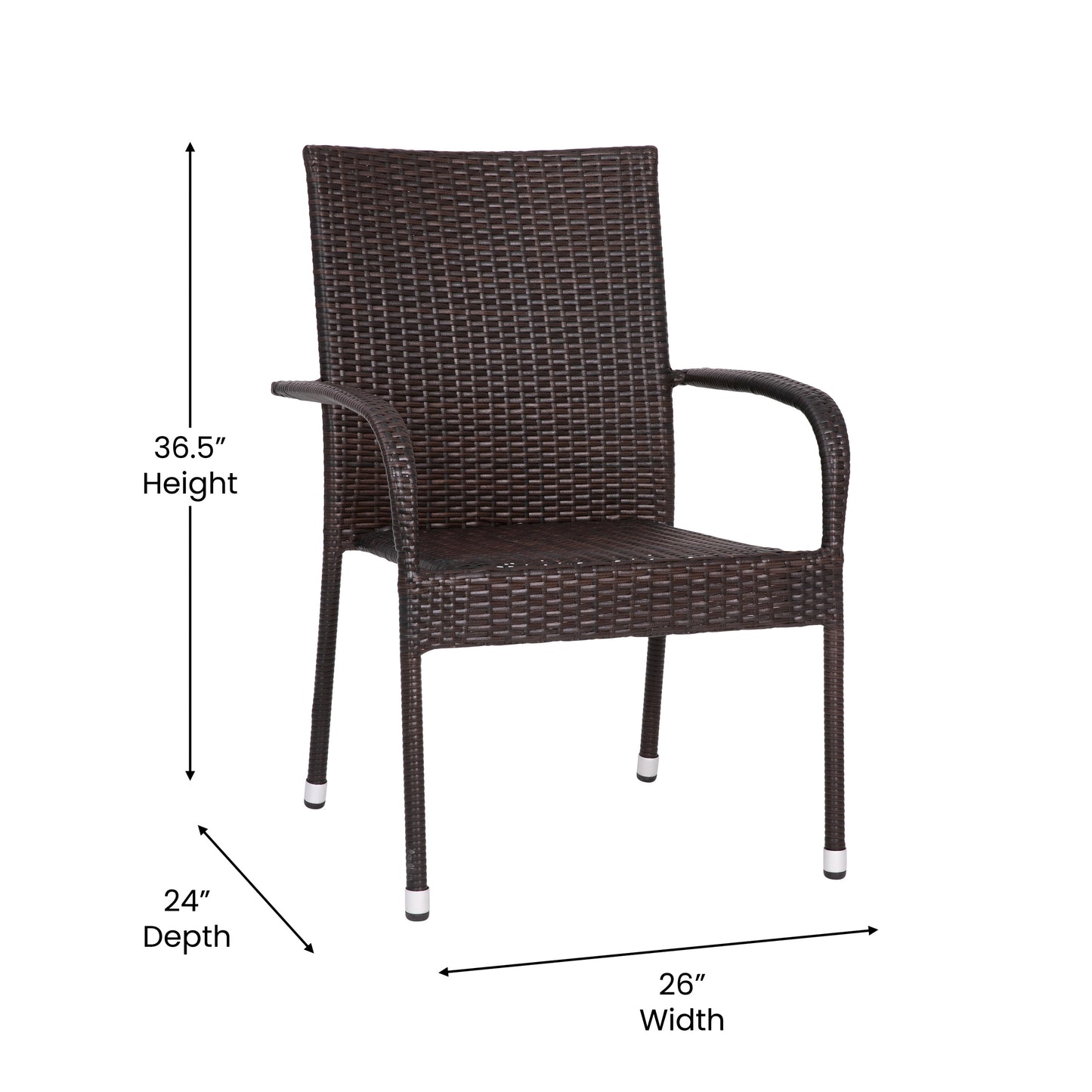 Maxim Set of 2 Stackable Indoor/Outdoor Wicker Dining Chairs with Arms - Fade & Weather-Resistant Steel Frames - Espresso Espresso