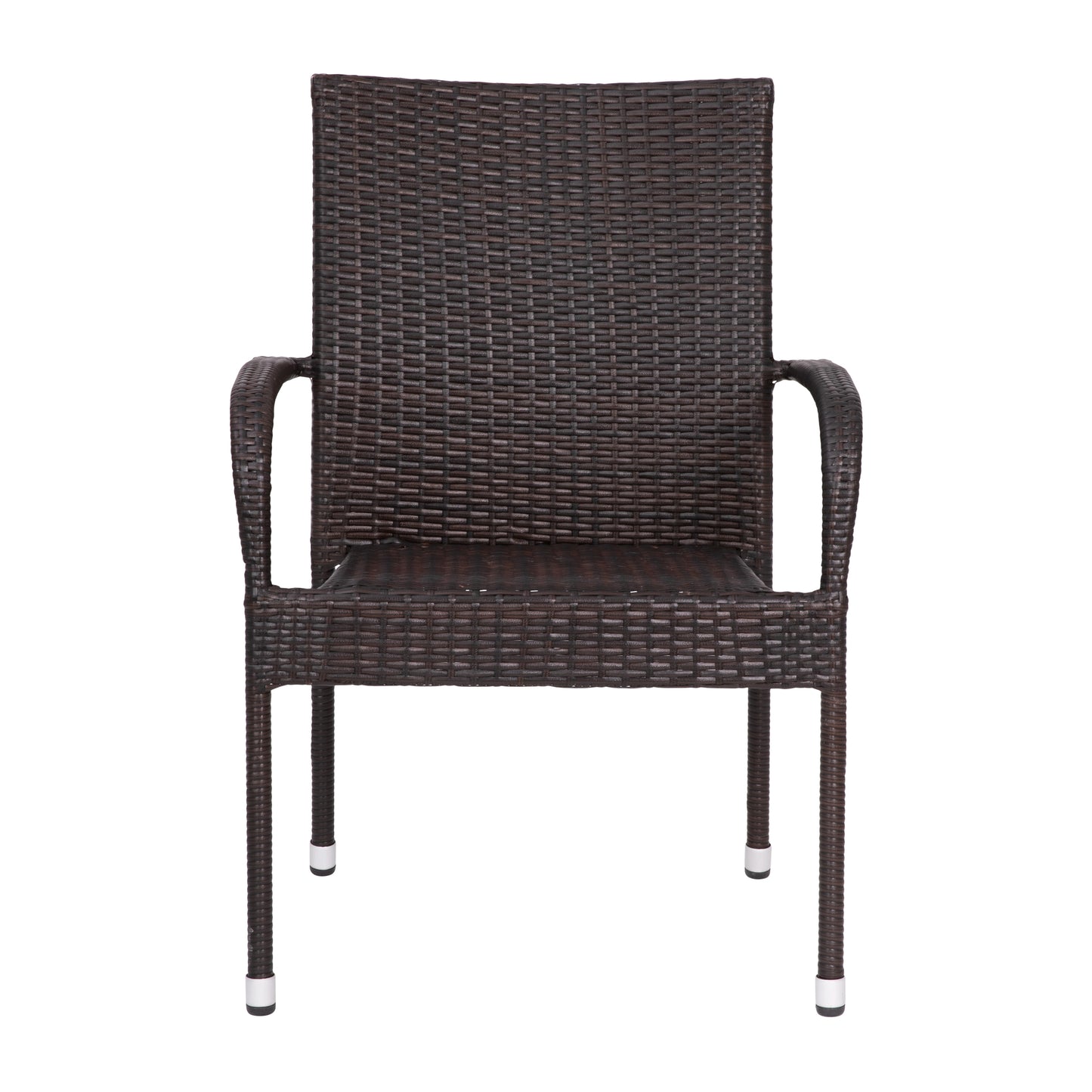 Maxim Set of 2 Stackable Indoor/Outdoor Wicker Dining Chairs with Arms - Fade & Weather-Resistant Steel Frames - Espresso Espresso