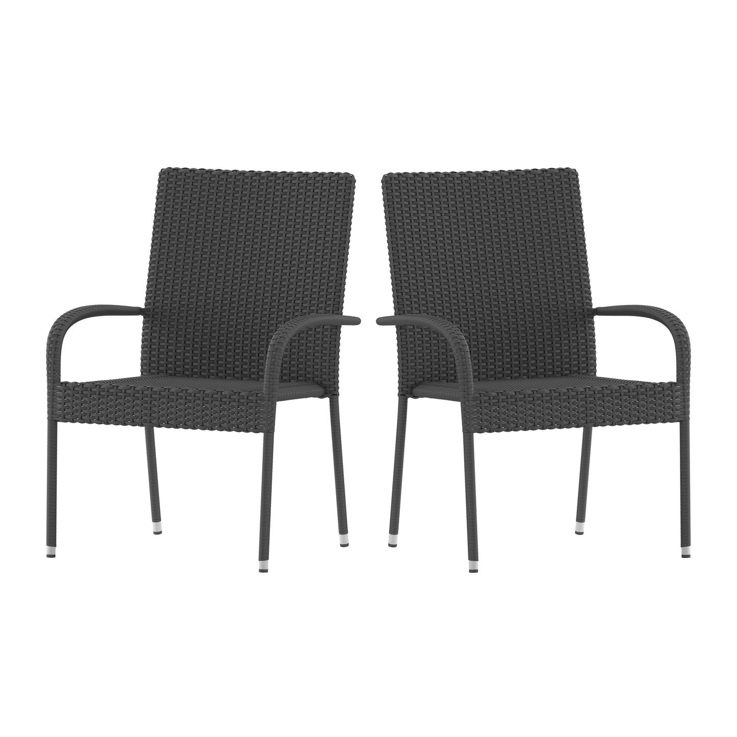 Maxim Set of 2 Stackable Indoor/Outdoor Wicker Dining Chairs with Arms - Fade & Weather-Resistant Steel Frames - Gray Gray