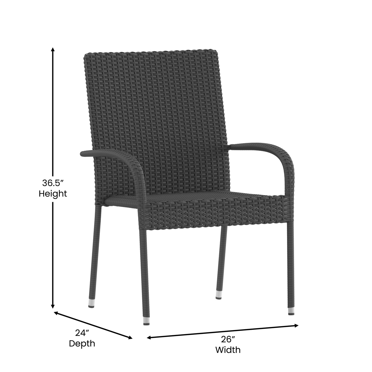 Maxim Set of 2 Stackable Indoor/Outdoor Wicker Dining Chairs with Arms - Fade & Weather-Resistant Steel Frames - Gray Gray