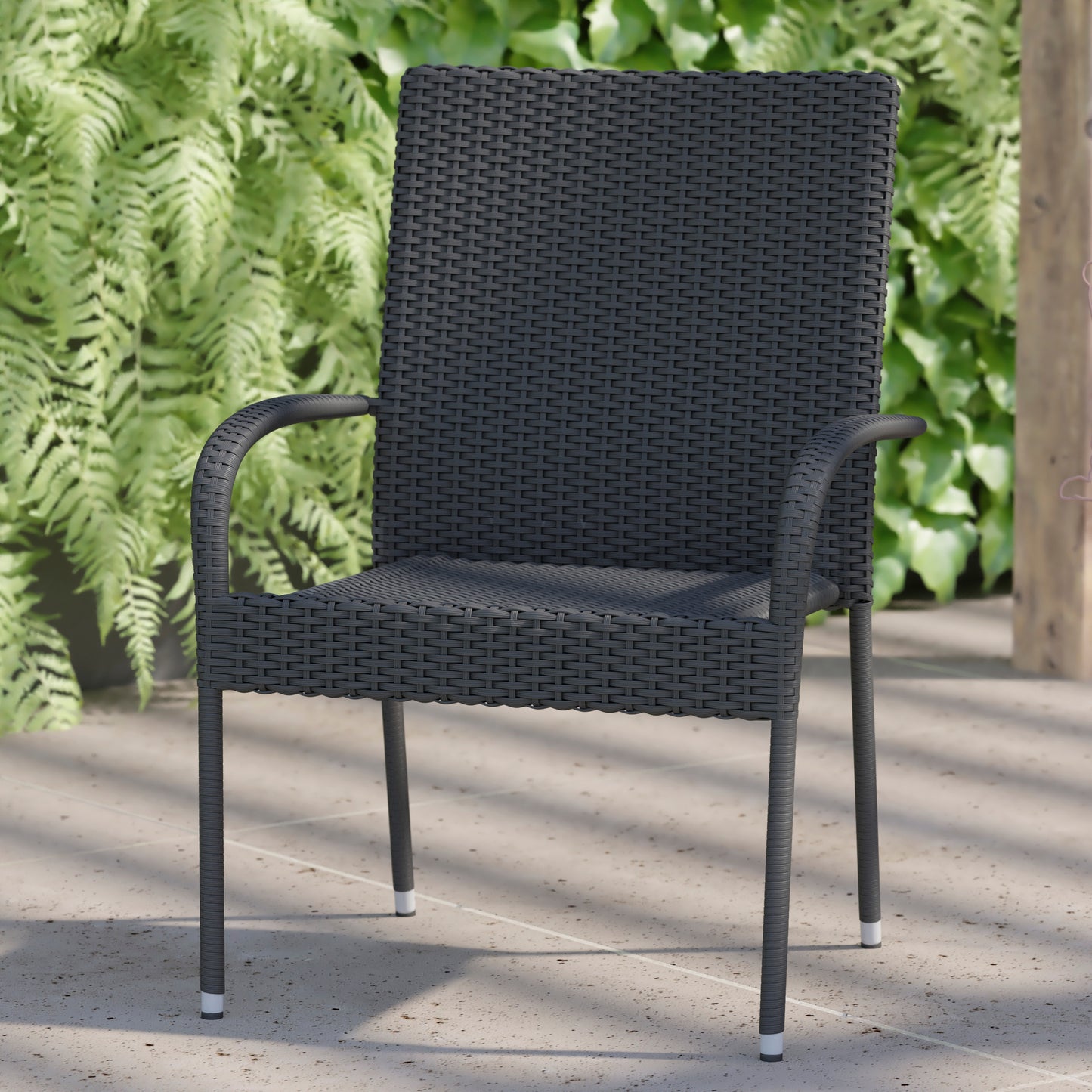 Maxim Set of 2 Stackable Indoor/Outdoor Wicker Dining Chairs with Arms - Fade & Weather-Resistant Steel Frames - Gray Gray