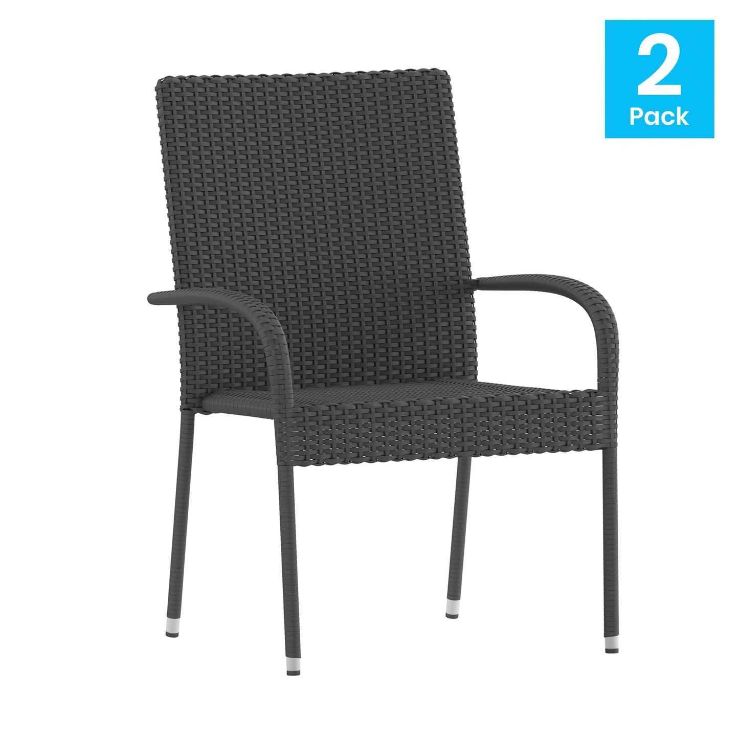 Maxim Set of 2 Stackable Indoor/Outdoor Wicker Dining Chairs with Arms - Fade & Weather-Resistant Steel Frames - Gray Gray