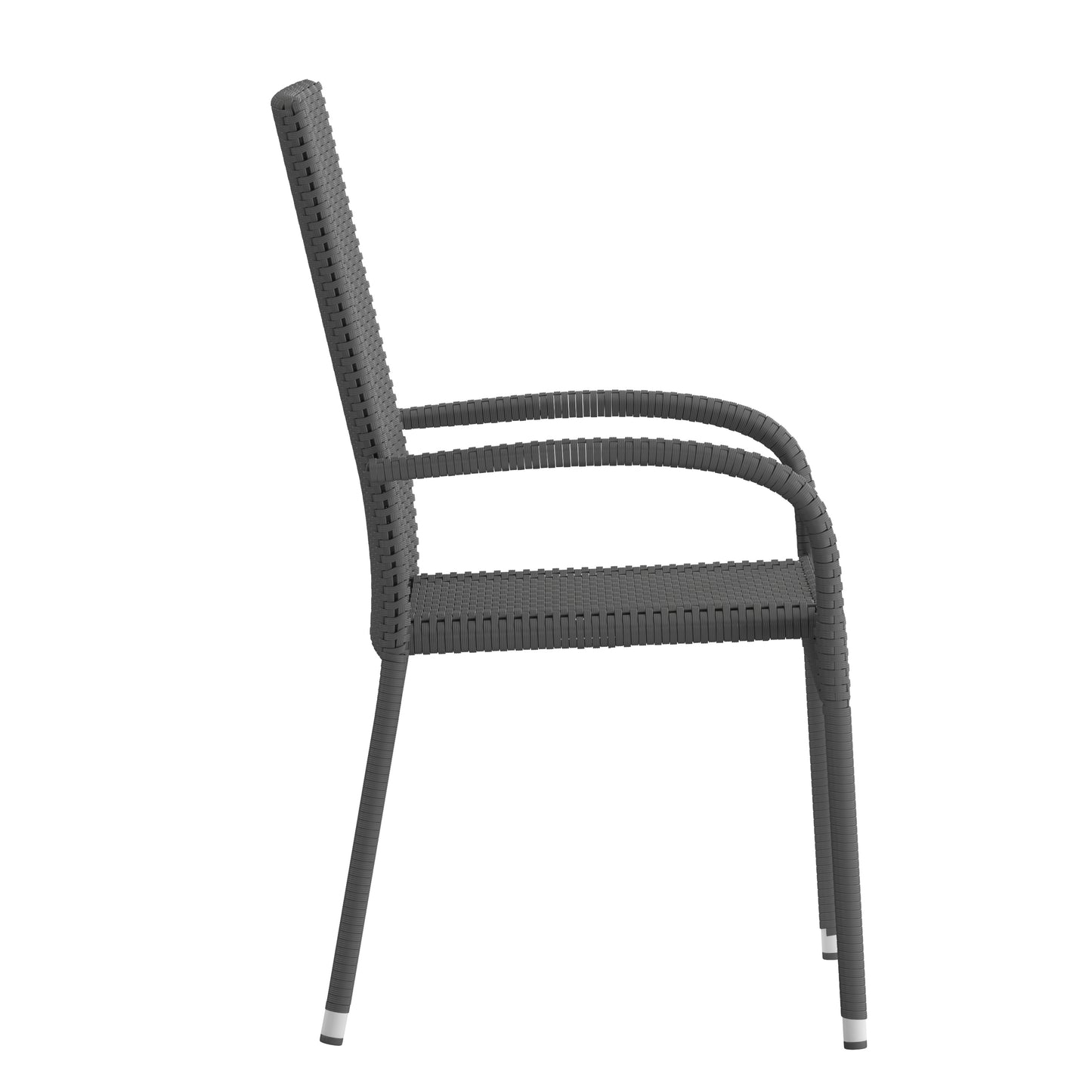 Maxim Set of 2 Stackable Indoor/Outdoor Wicker Dining Chairs with Arms - Fade & Weather-Resistant Steel Frames - Gray Gray
