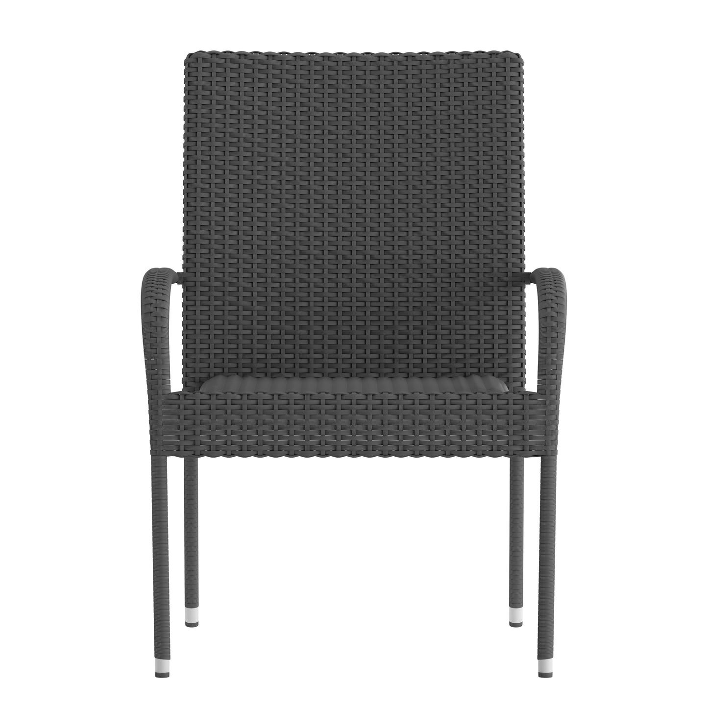 Maxim Set of 2 Stackable Indoor/Outdoor Wicker Dining Chairs with Arms - Fade & Weather-Resistant Steel Frames - Gray Gray