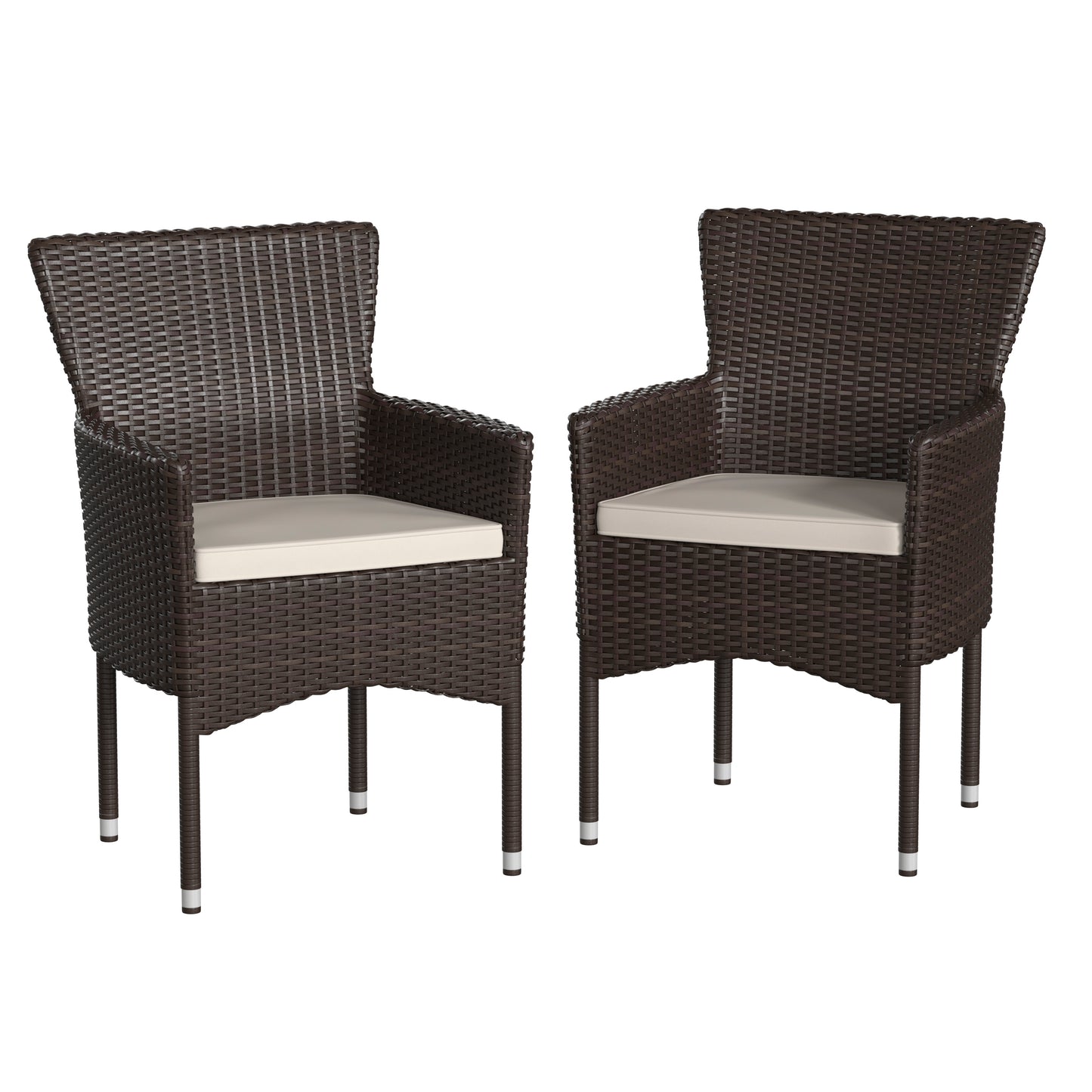 Maxim Modern Espresso Wicker Patio Armchairs for Deck or Backyard, Fade and Weather-Resistant Frames and Cream Cushions-Set of 2 Espresso/Cream
