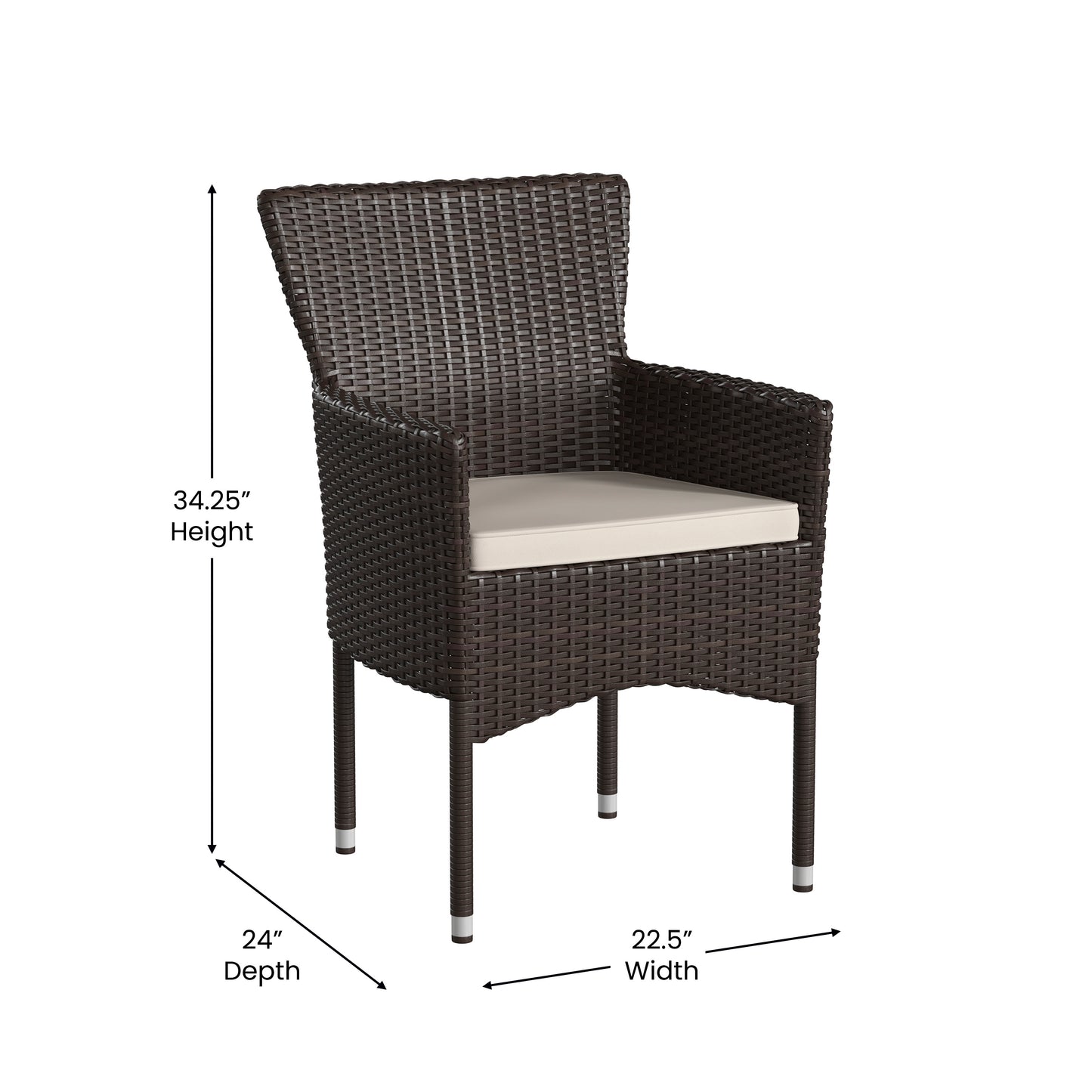 Maxim Modern Espresso Wicker Patio Armchairs for Deck or Backyard, Fade and Weather-Resistant Frames and Cream Cushions-Set of 2 Espresso/Cream