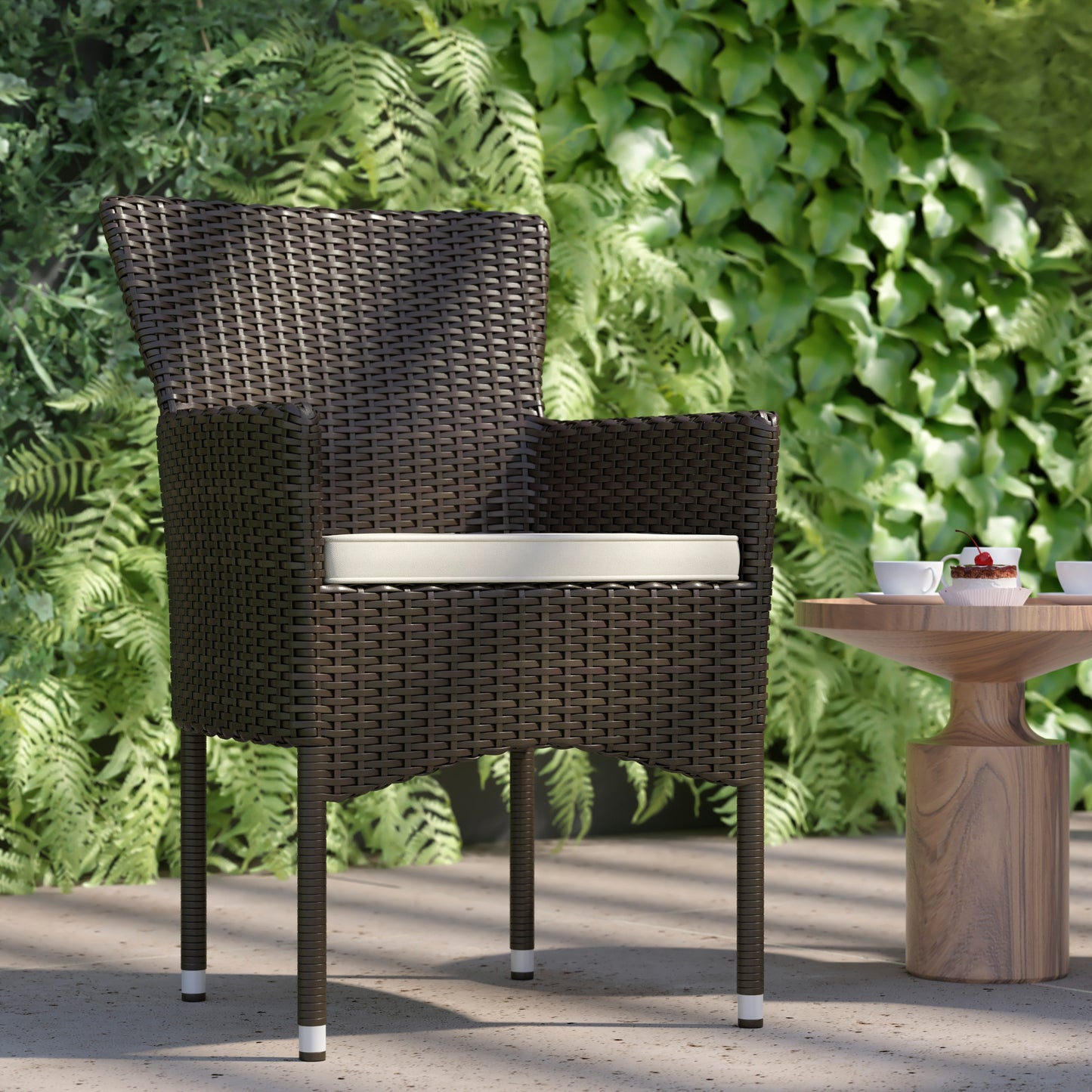 Maxim Modern Espresso Wicker Patio Armchairs for Deck or Backyard, Fade and Weather-Resistant Frames and Cream Cushions-Set of 2 Espresso/Cream
