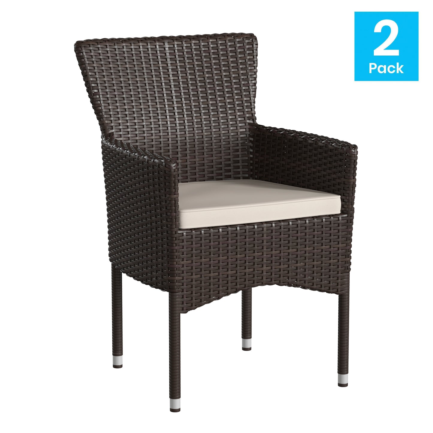 Maxim Modern Espresso Wicker Patio Armchairs for Deck or Backyard, Fade and Weather-Resistant Frames and Cream Cushions-Set of 2 Espresso/Cream