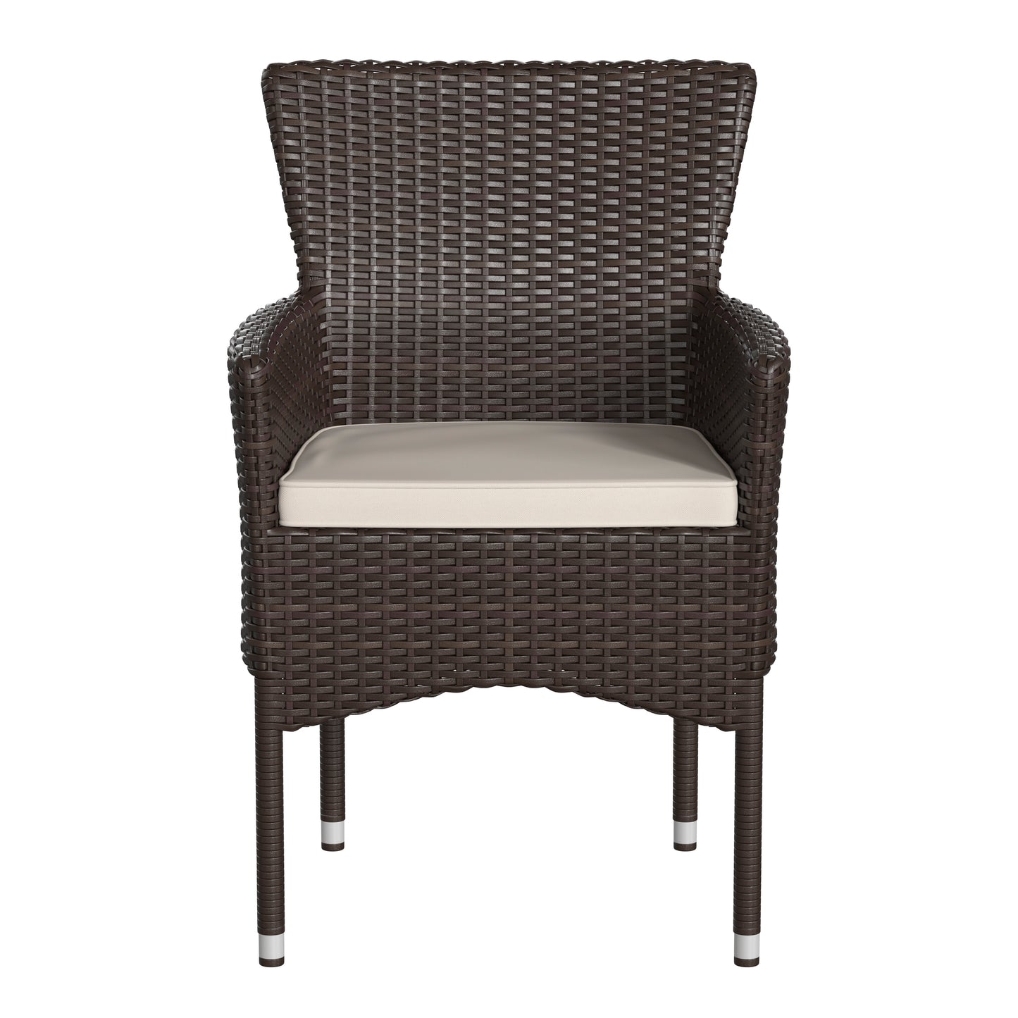 Maxim Modern Espresso Wicker Patio Armchairs for Deck or Backyard, Fade and Weather-Resistant Frames and Cream Cushions-Set of 2 Espresso/Cream