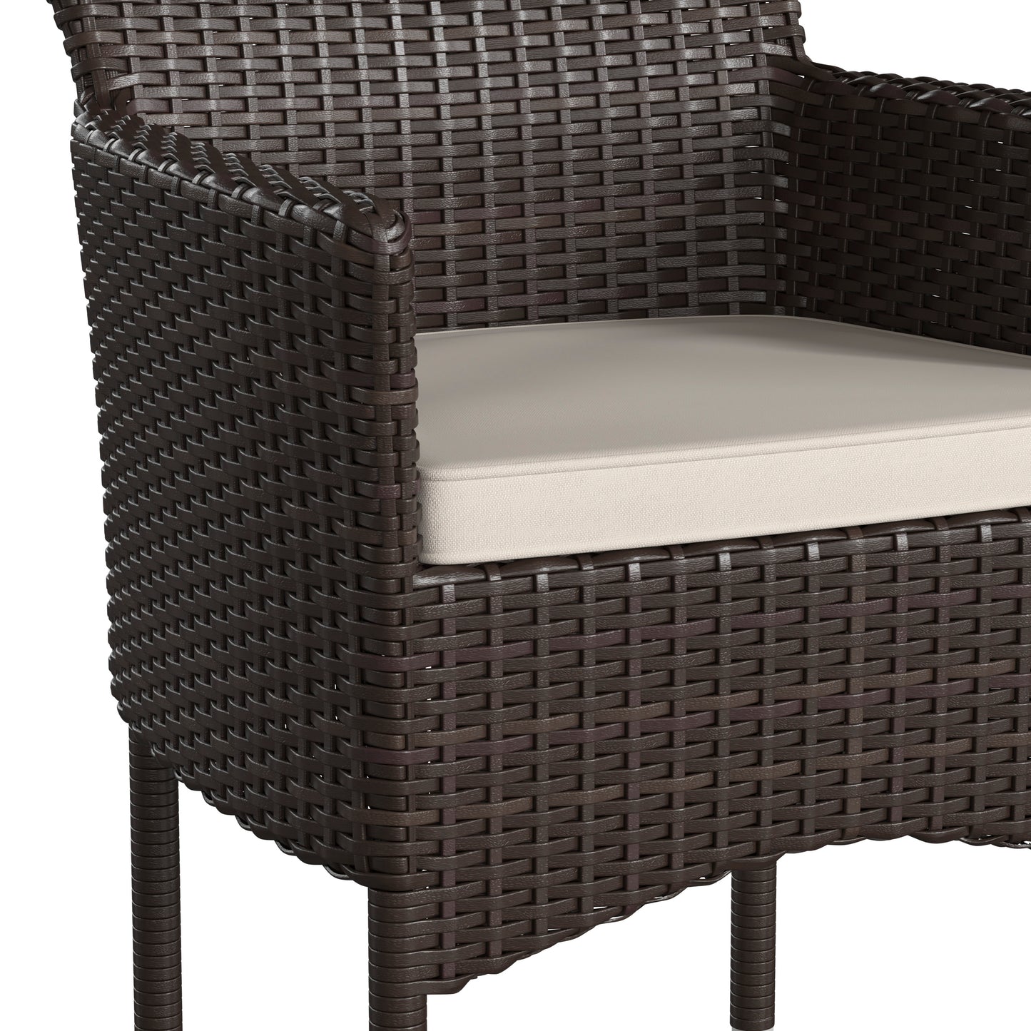 Maxim Modern Espresso Wicker Patio Armchairs for Deck or Backyard, Fade and Weather-Resistant Frames and Cream Cushions-Set of 2 Espresso/Cream