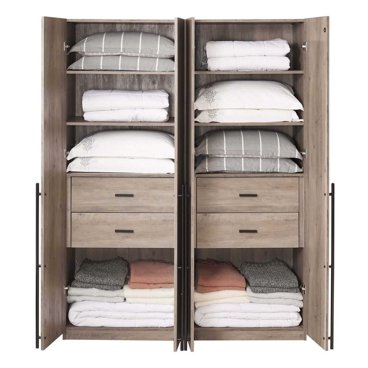 Manhattan Comfort Lee Modern Freestanding Wardrobe Closet 1.0 with 4 Shelves and 2 Drawers in Rustic Grey- Set of 2 2-WC001-GY